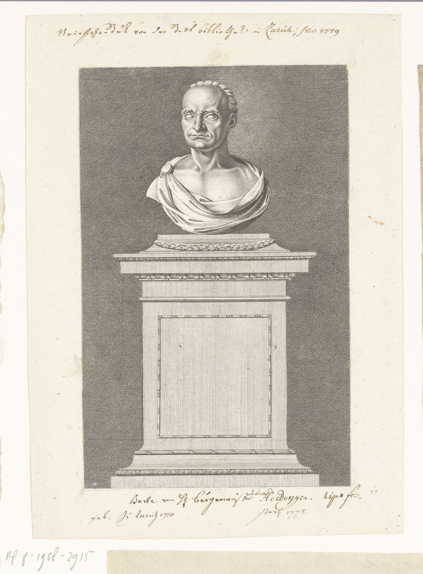 Buste van Johann Heinrich Heidegger by Johann Heinrich Lips