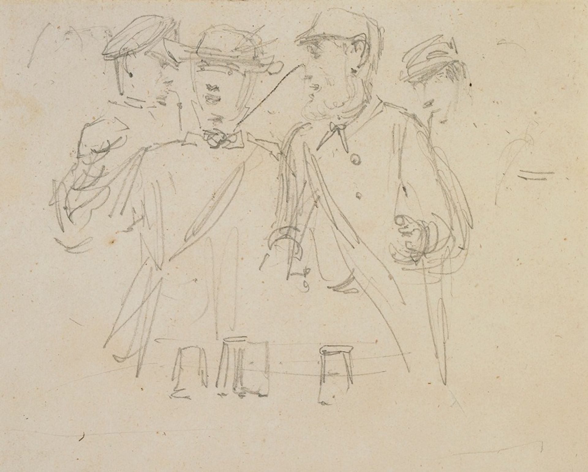 Group of four men by James Abbott McNeill Whistler