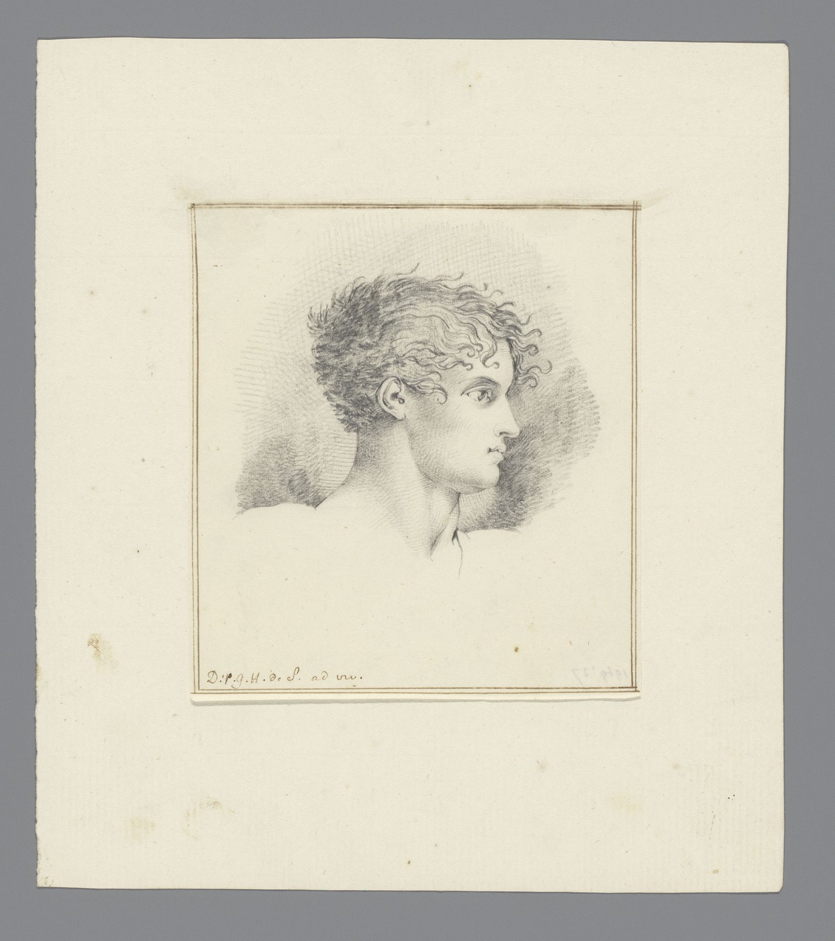 Manskop met krulhaar, in profiel naar rechts by David-Pierre Giottino Humbert de Superville