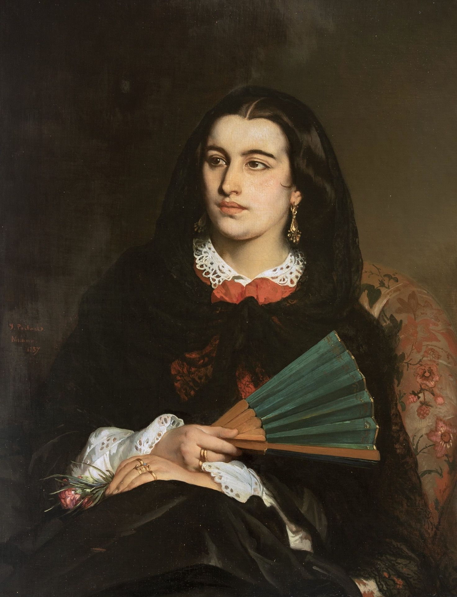 Milanese lady with a fan by Jean-François Portaels