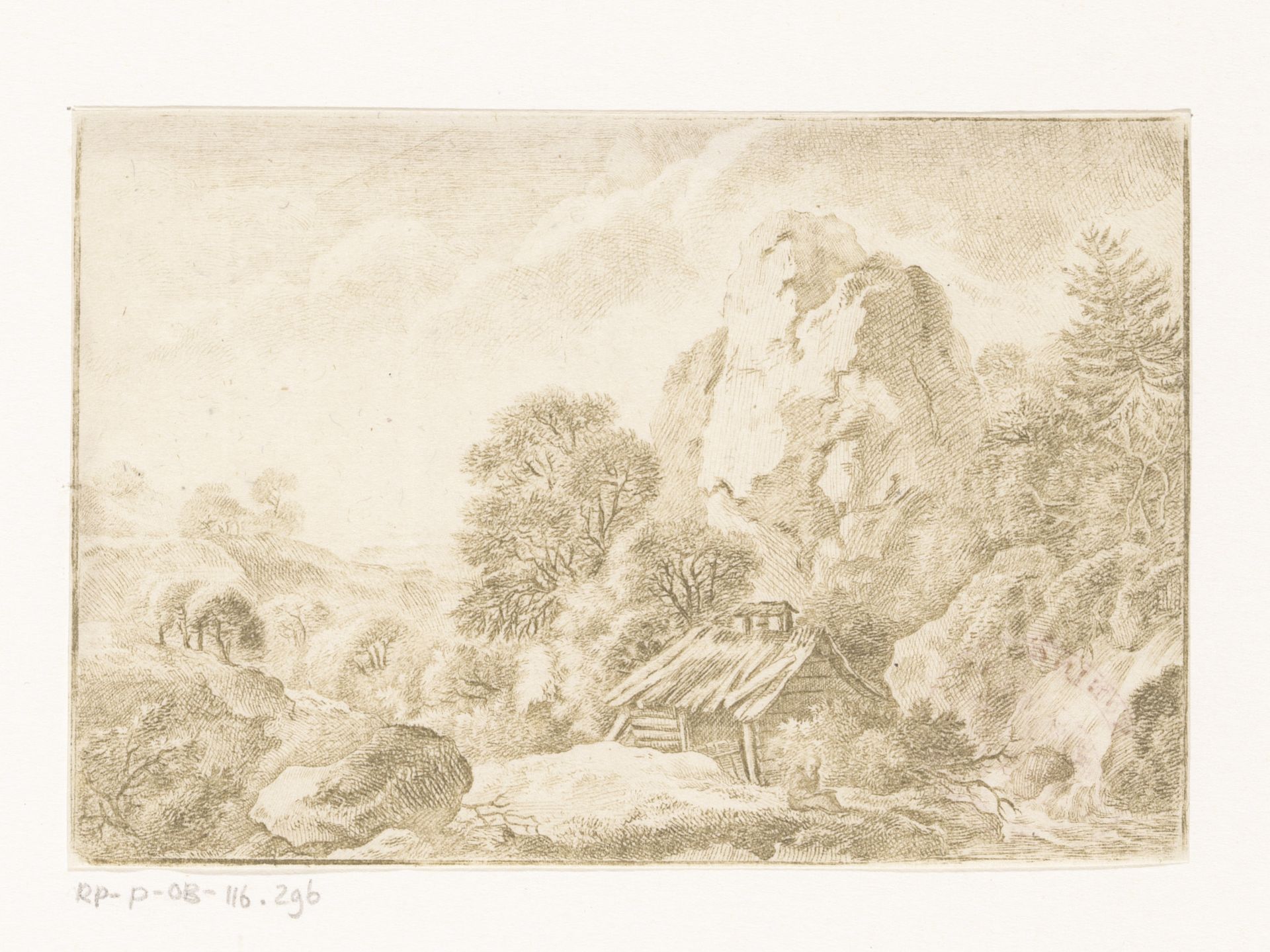 Rotsachtig landschap met vervallen hut by Carl Friedrich Holtzmann