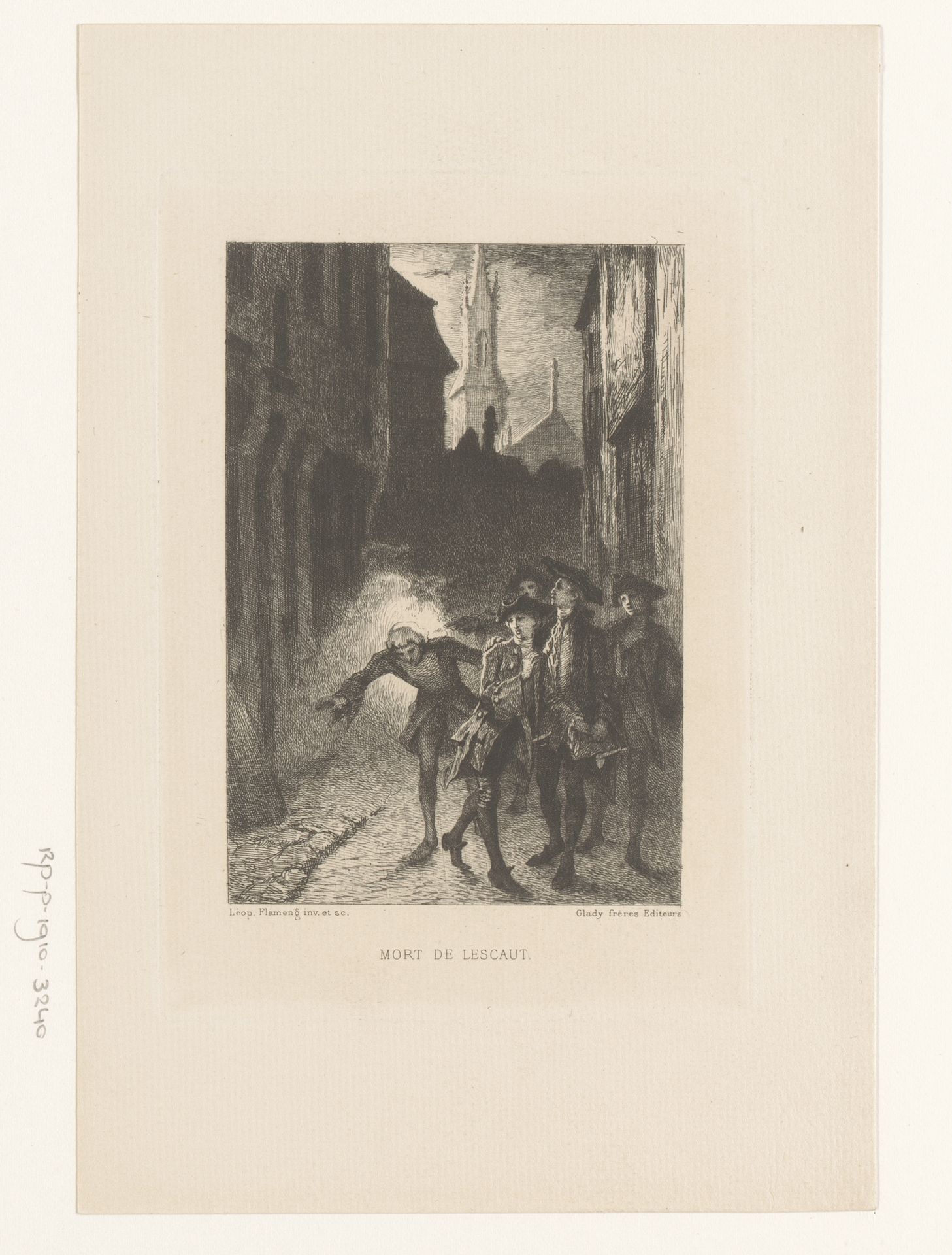 Man wordt op straat in zijn rug geschoten by Léopold Flameng