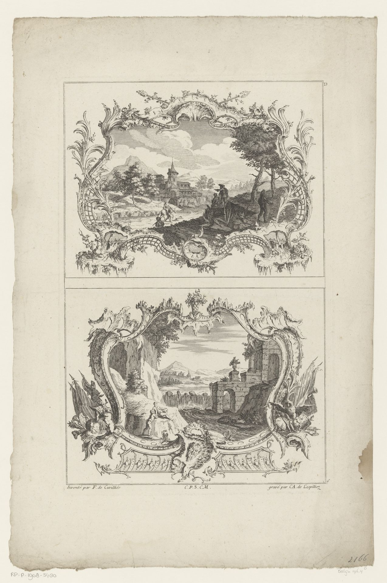 Figuren op heuvel en op rivieroever by Carl Albert von Lespilliez