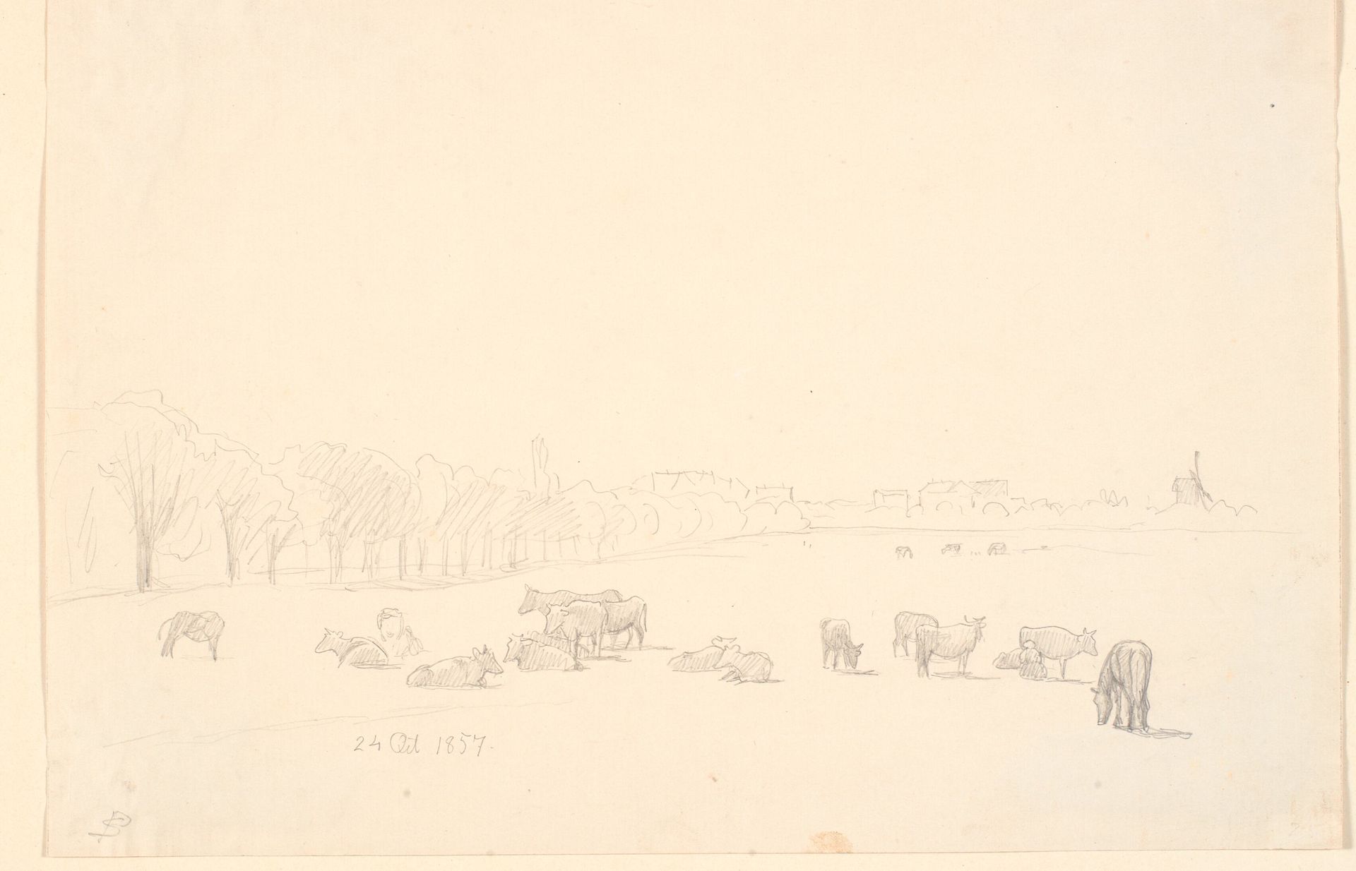 Køer på fælleden, i baggrunden Tagens Mølle by P.C. Skovgaard