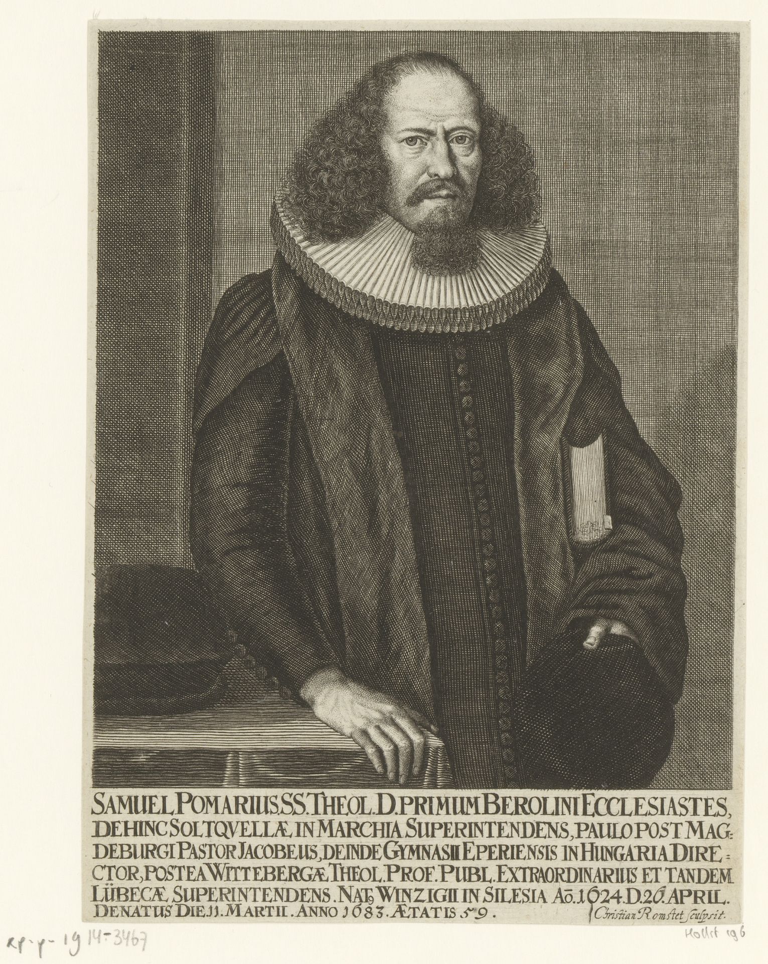 Portret van Samuel Pomarius by Christian Romstet