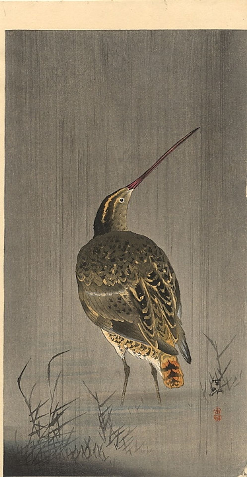 Snipe in Rain by Ohara Koson