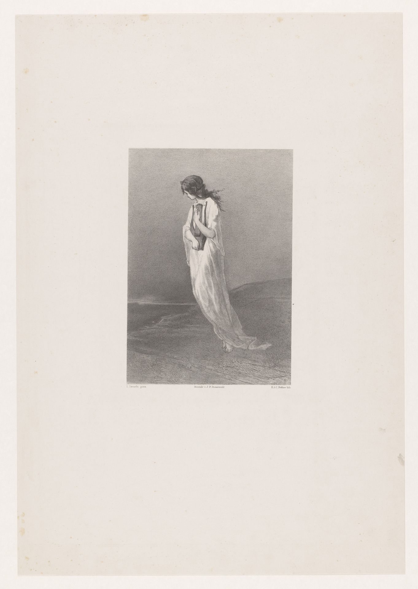 Jonge vrouw met lier in de handen by Hendrik Adriaan Christiaan Dekker
