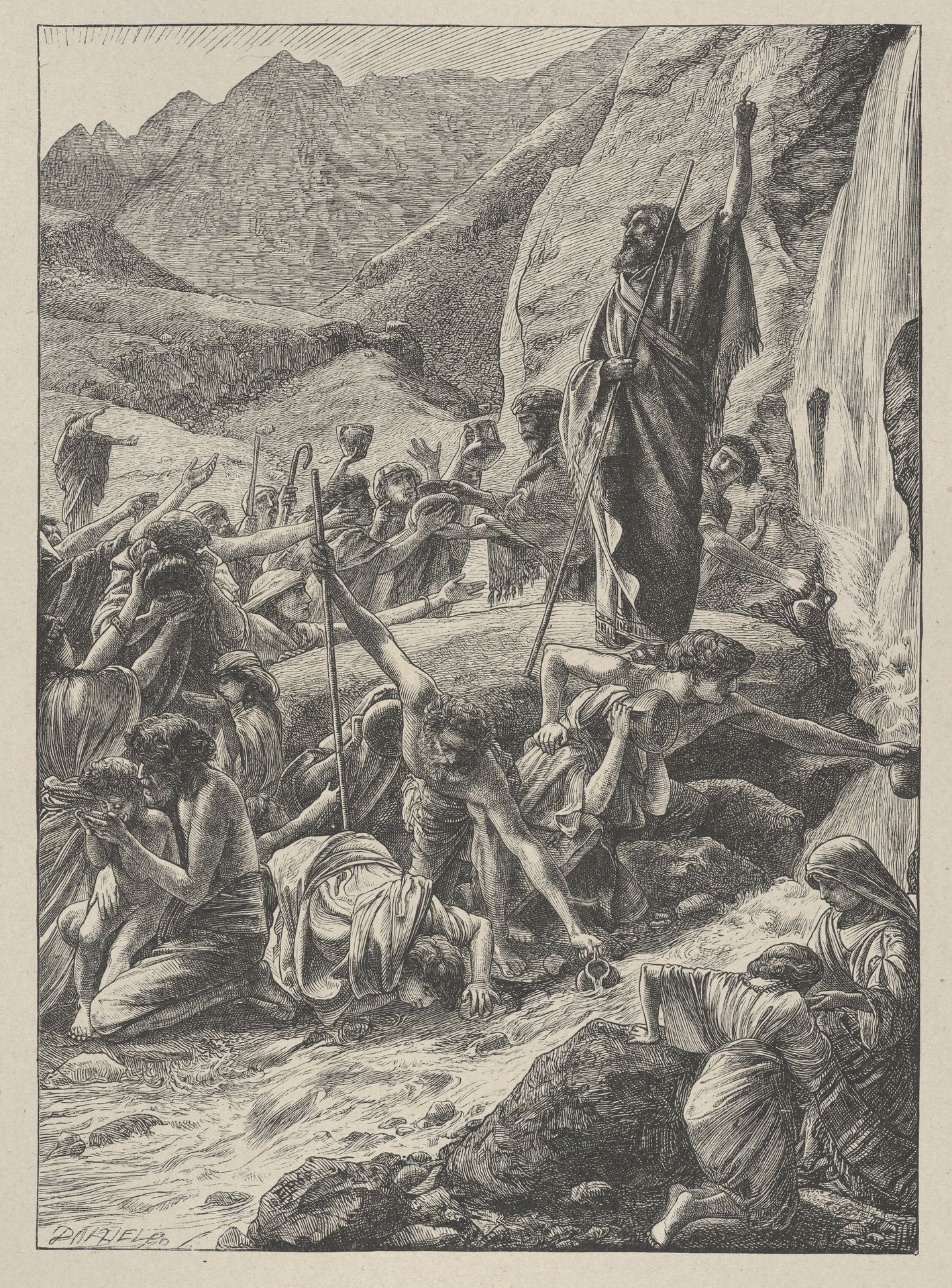 Moses Strikes the Rock, from "Dalziels' Bible Gallery" by Edward John Poynter