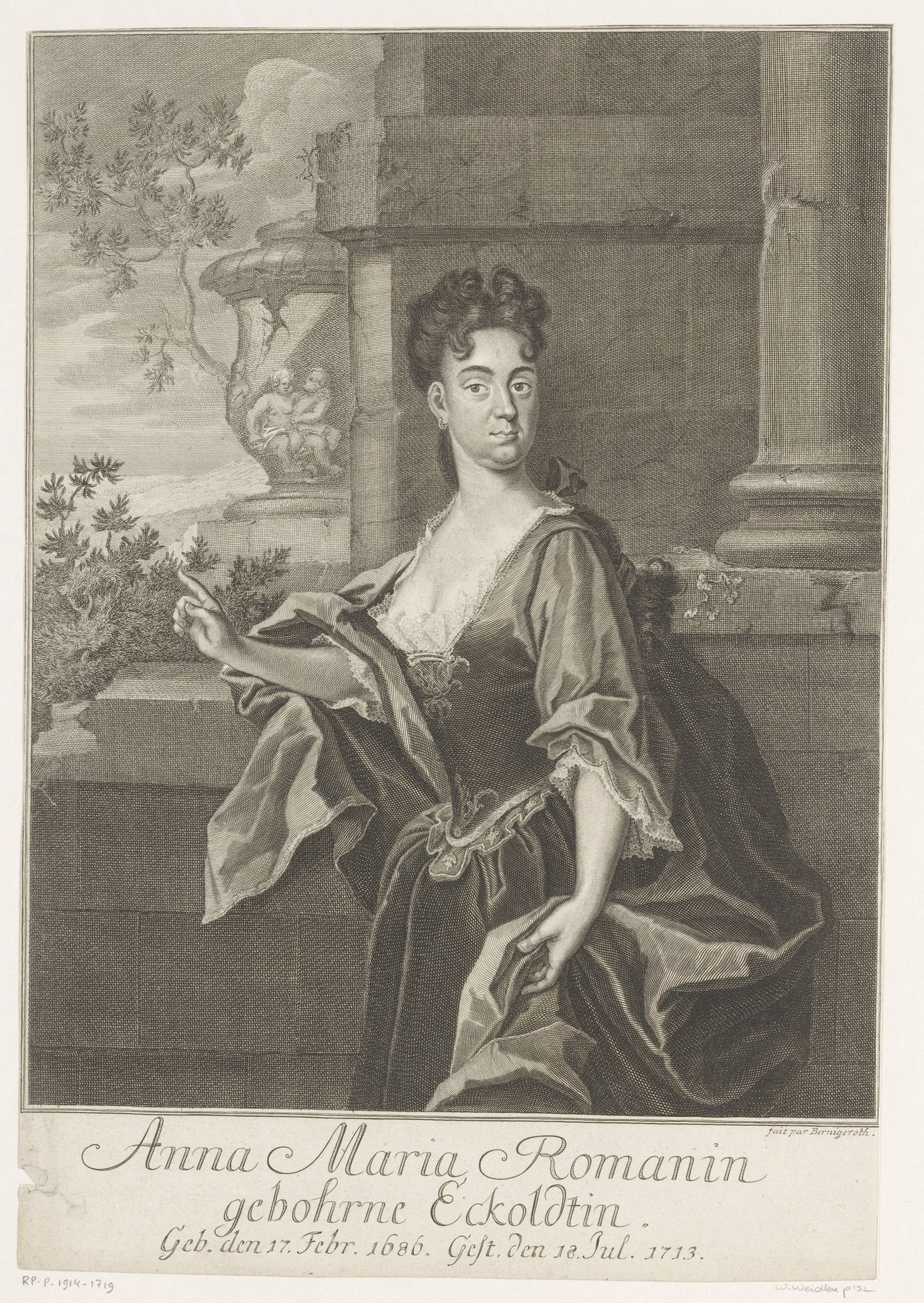 Portret van Anna Maria Romanus by Martin Bernigeroth