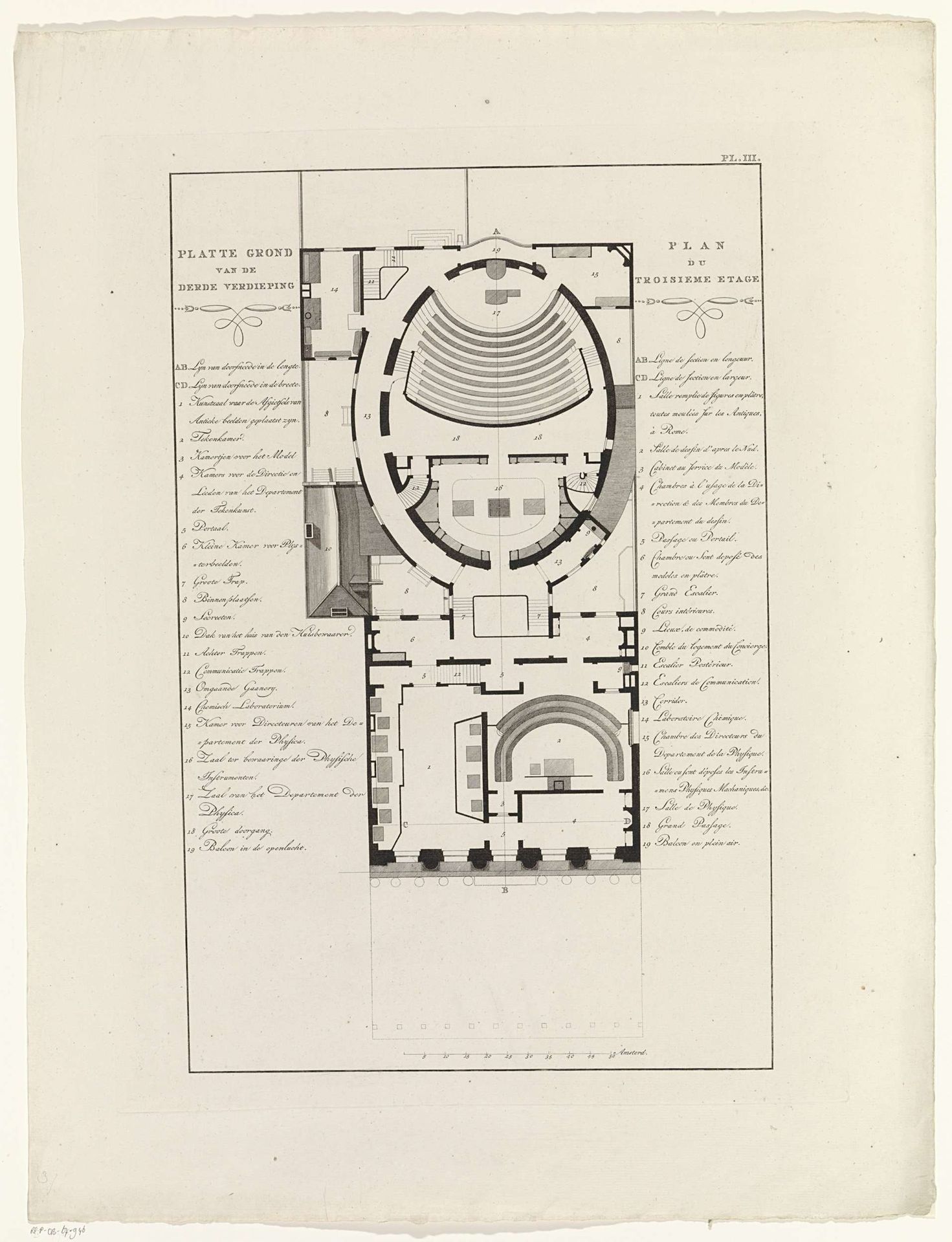 Plattegrond van de derde verdieping van Felix Meritis te Amsterdam by Noach van der (II) Meer