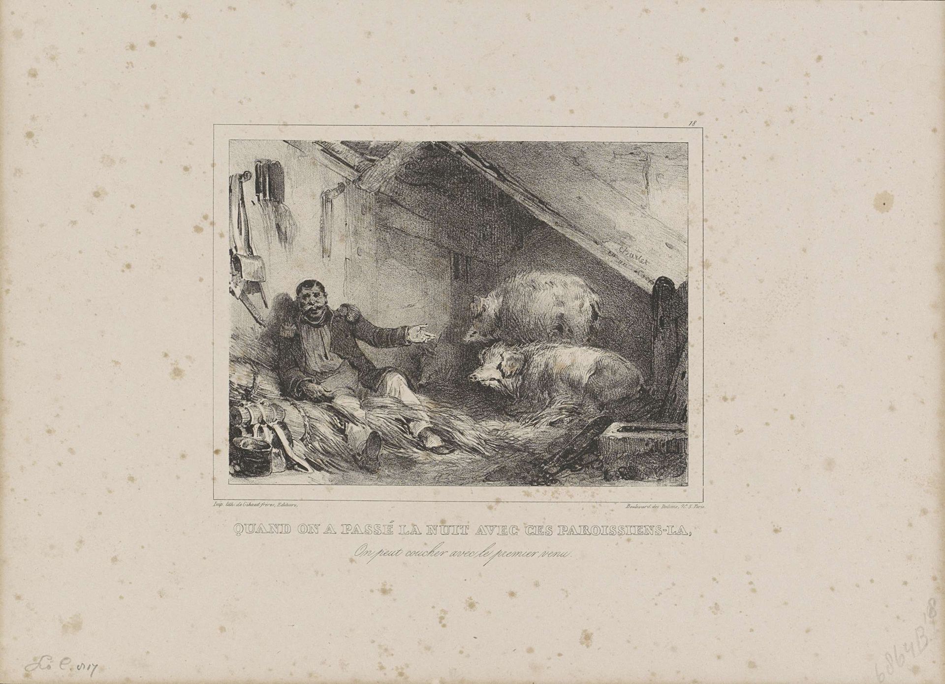 Bivak in een zwijnenstal, 1832 by Nicolas Toussaint Charlet