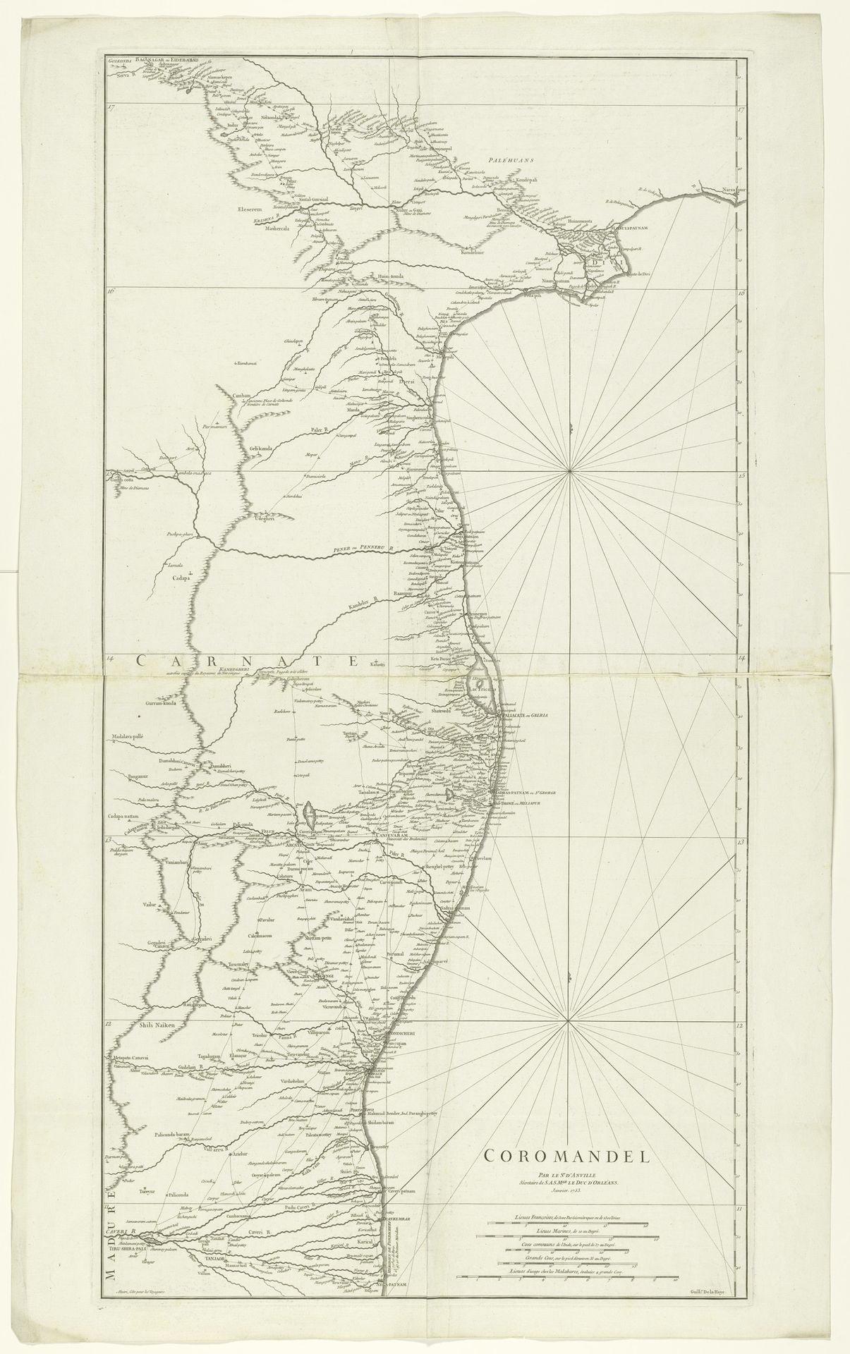 Kaart van Coromandel by Jean Baptiste Bourguignon d'Anville