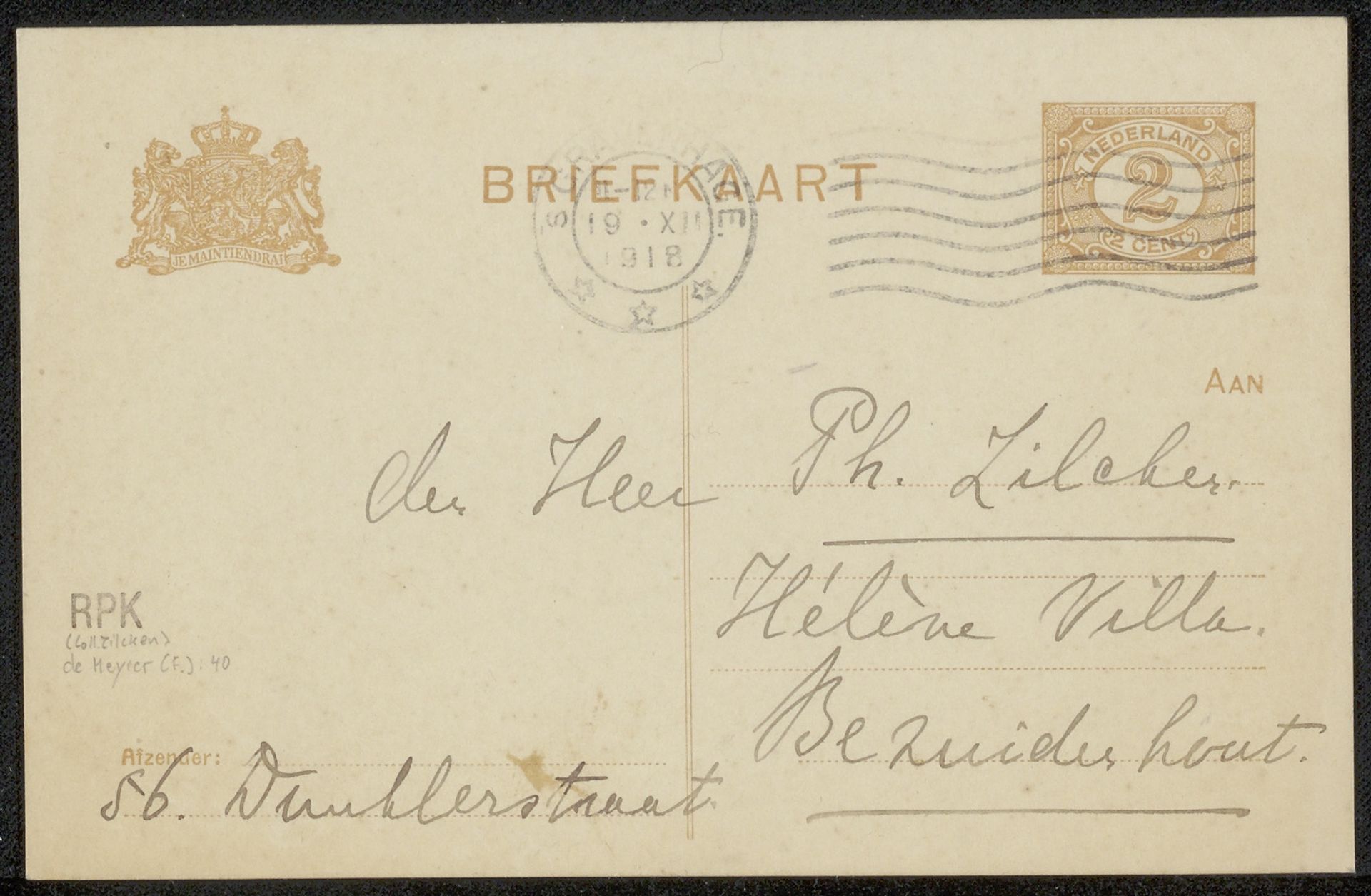 Briefkaart aan Philip Zilcken by Fenna de Meyier