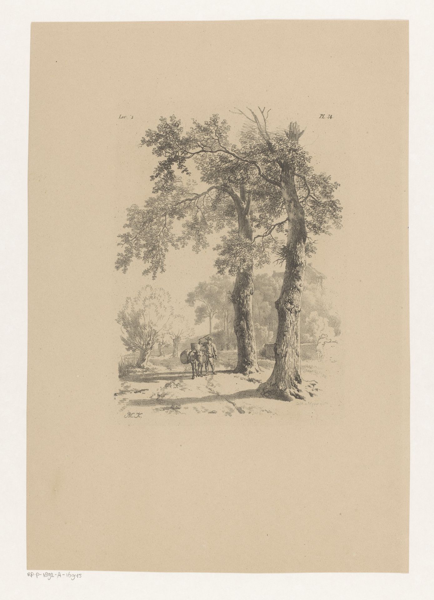 Man en ezel op landweg by Barend Cornelis Koekkoek
