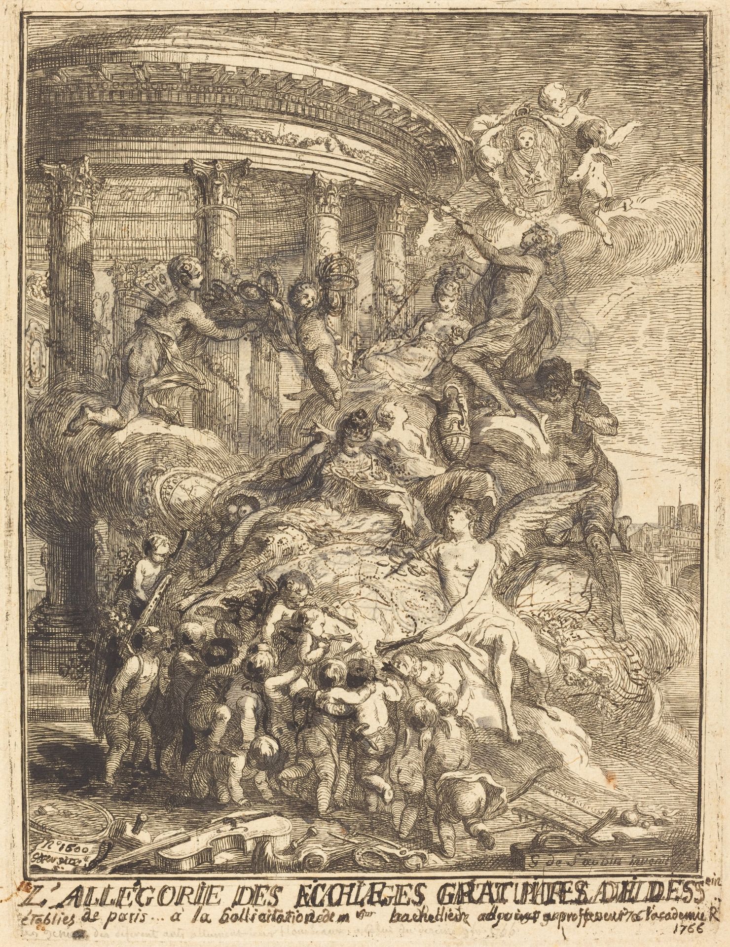 Allegorie des mariages faits par la ville de Paris a la naissance du Duc de Bourgogne by Gabriel de Saint-Aubin