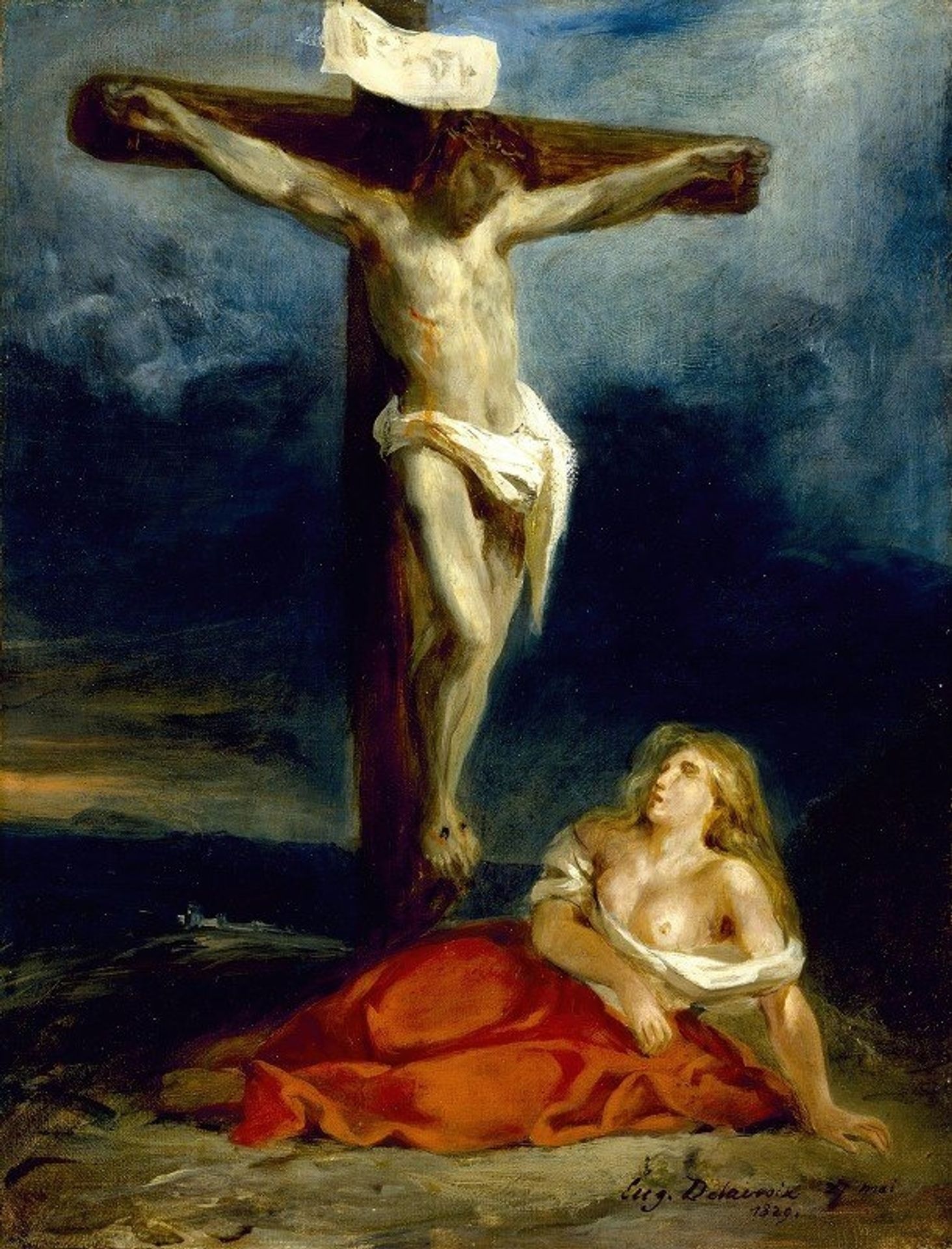 Saint Mary Magdalene At The Foot Of The Cross by Eugène Delacroix