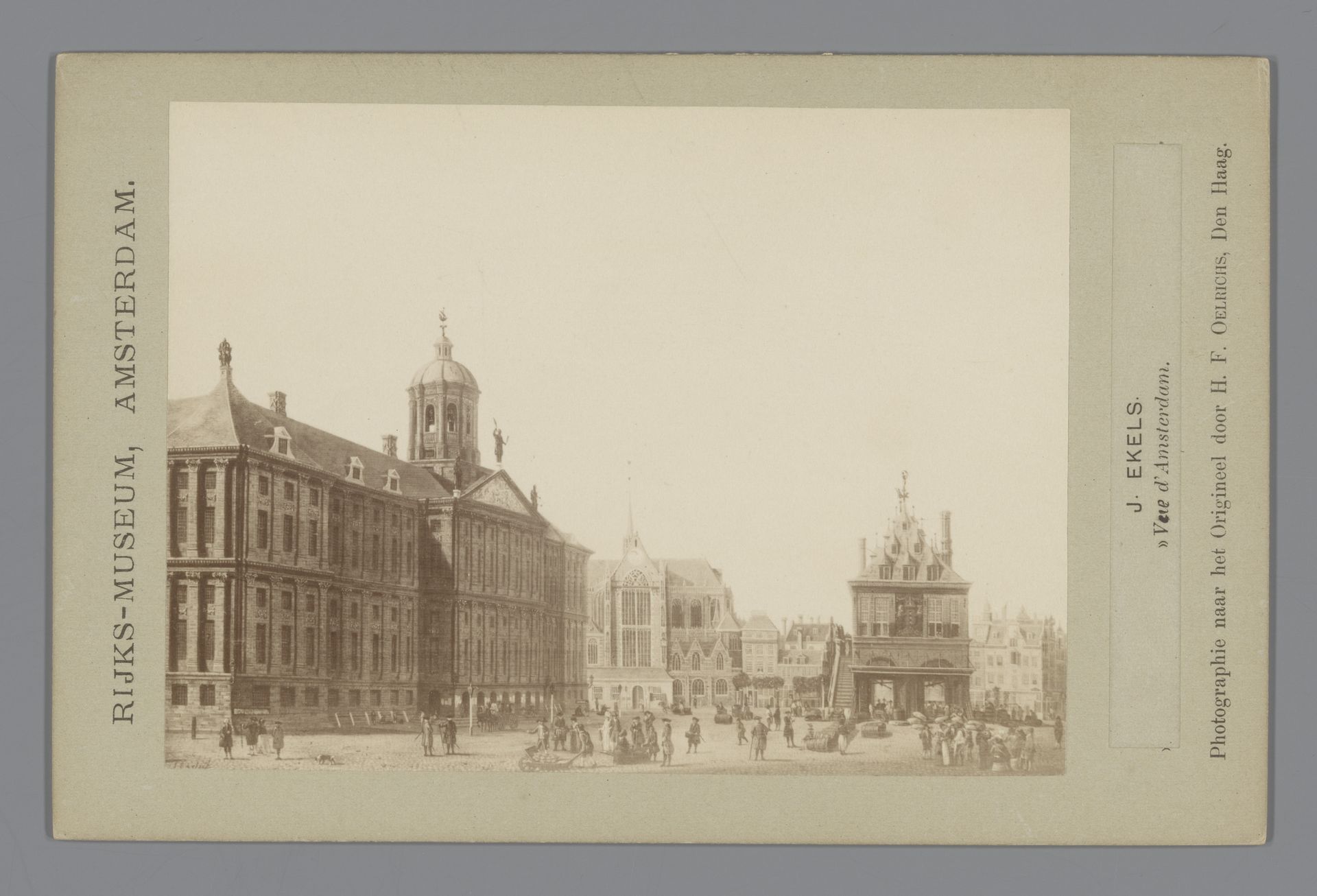 Fotoreproductie van een schilderij van een gezicht op de Dam te Amsterdam door Jan Ekels I by Henri Frederic Oelrichs