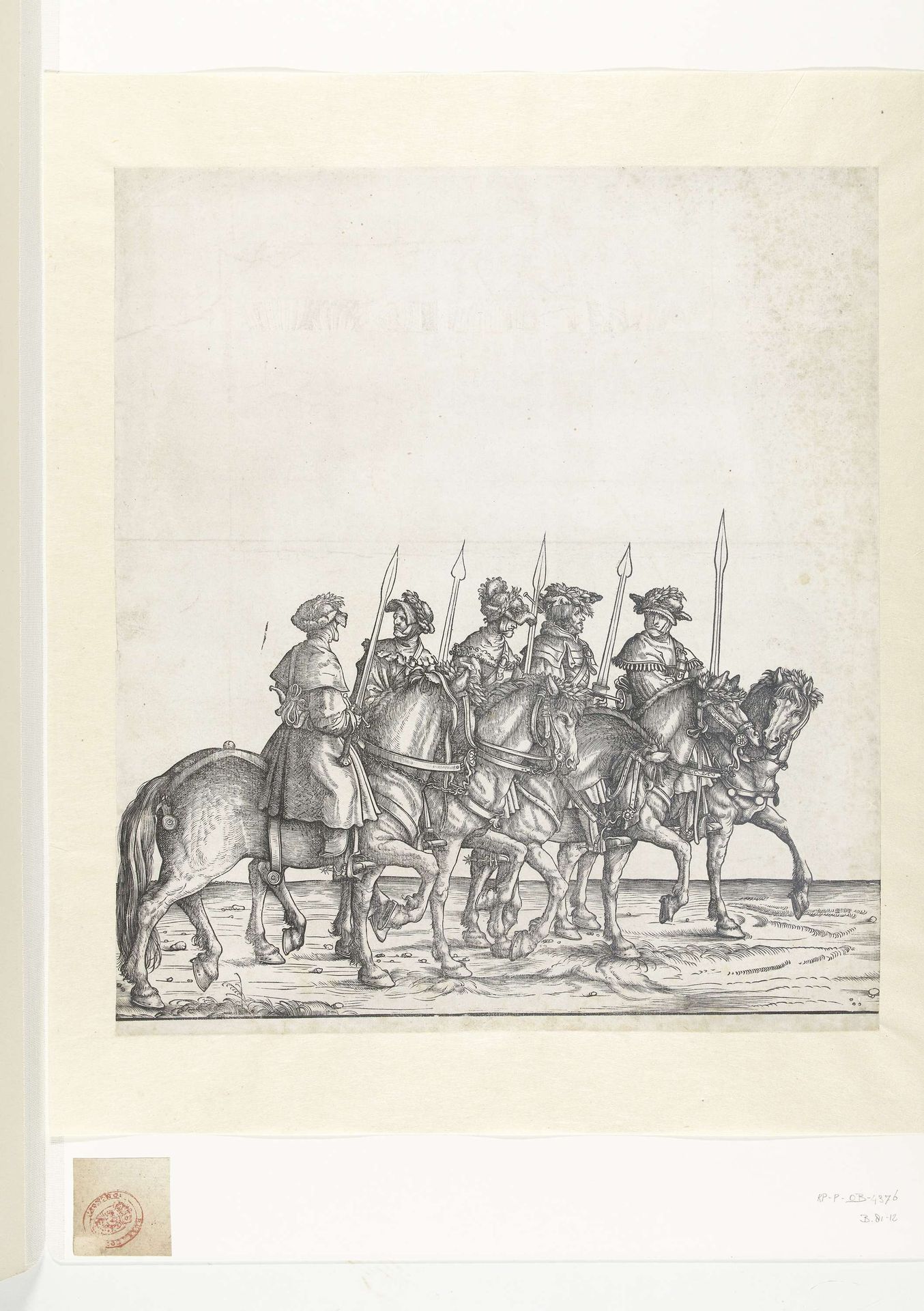 Vijf jagers te paard bij de jacht naar wilde zwijnen by Hans Burgkmair