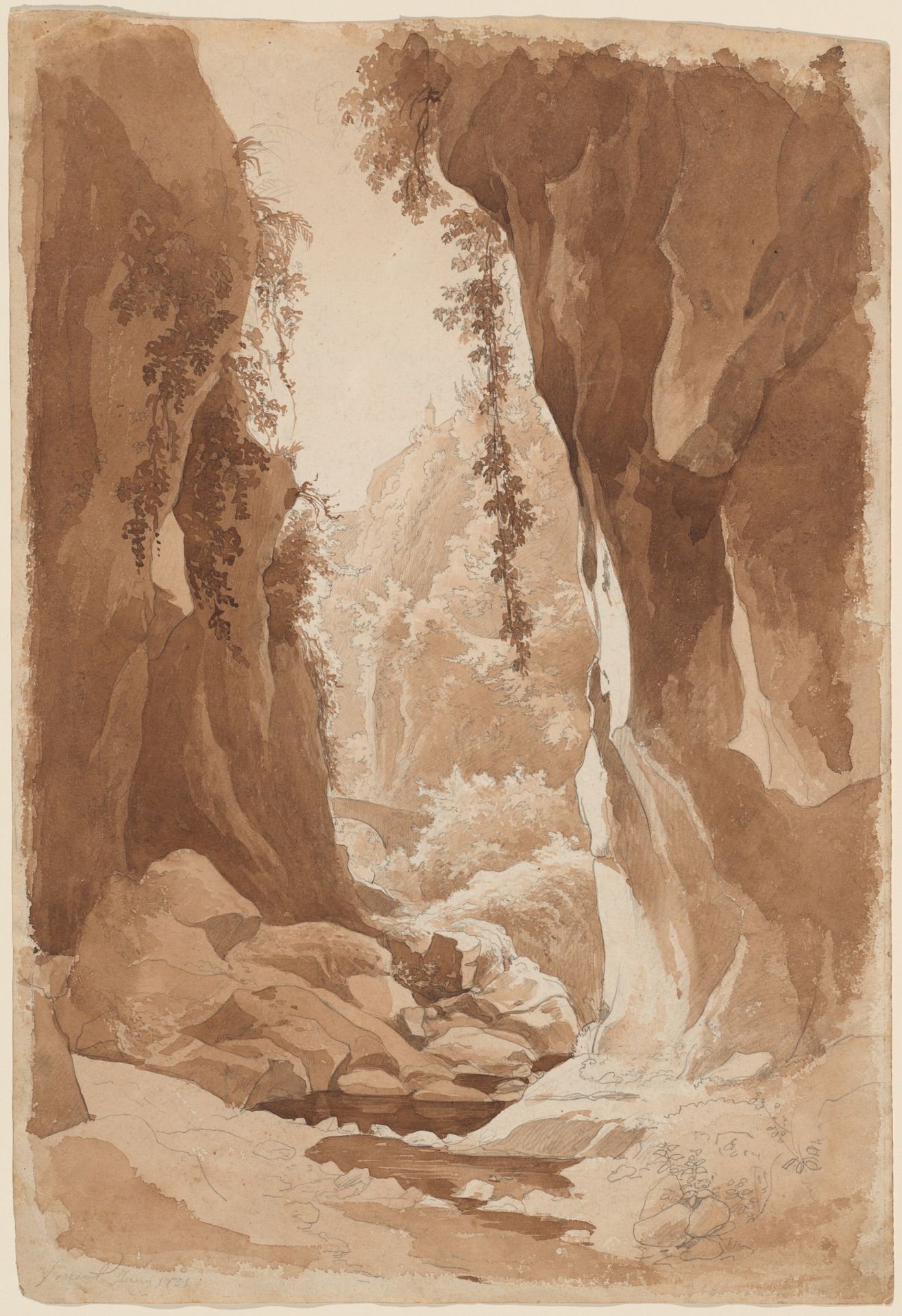 Cliffs Overhanging a River Gorge near Sorrento (recto) by Johann Joachim Faber