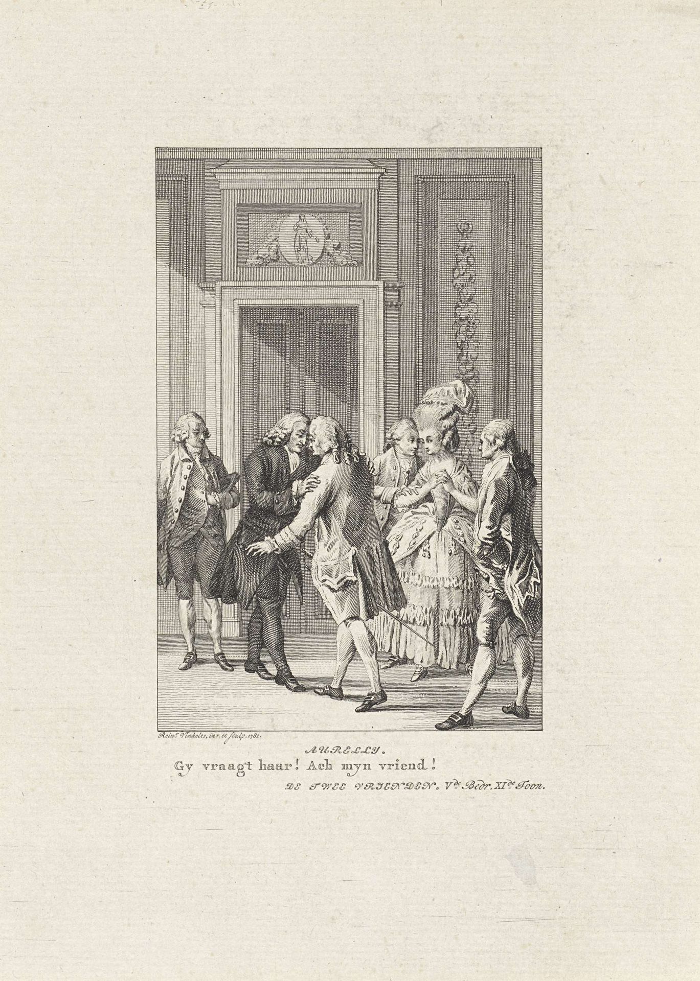 Twee heren groeten elkaar by Reinier Vinkeles