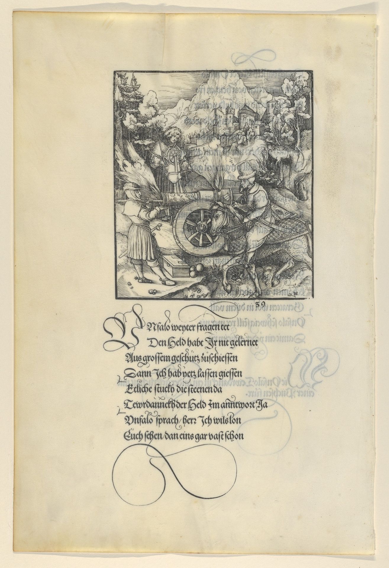Unfalo Endangering Theuerdanck While Firing a Cannon, from Theuerdanck by Hans Schäufelein