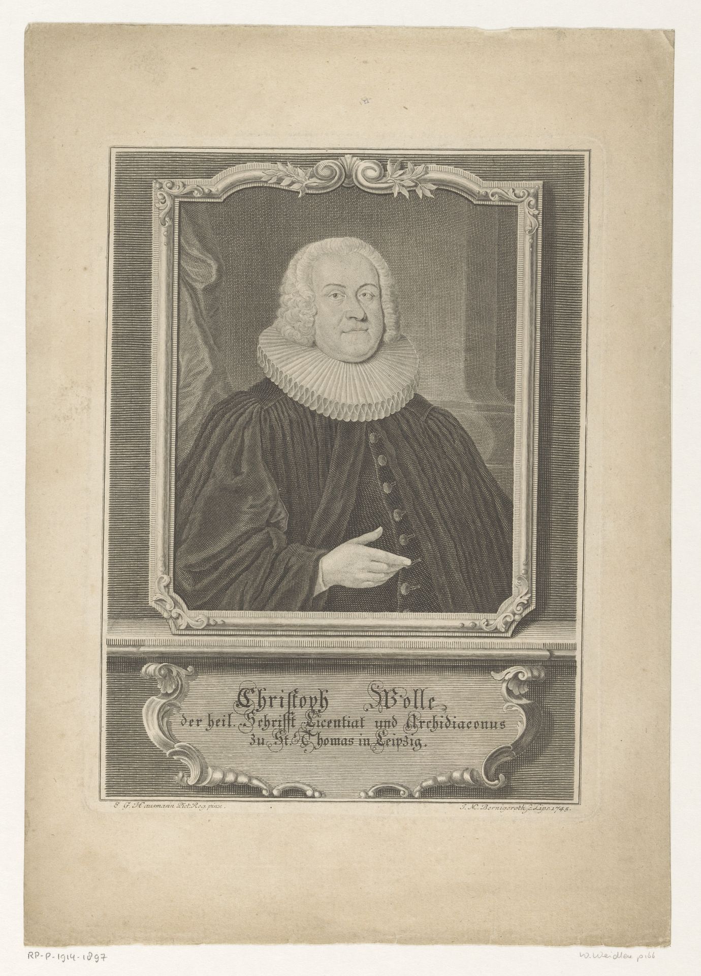 Portret van Christoph Wolle by Johann Martin Bernigeroth