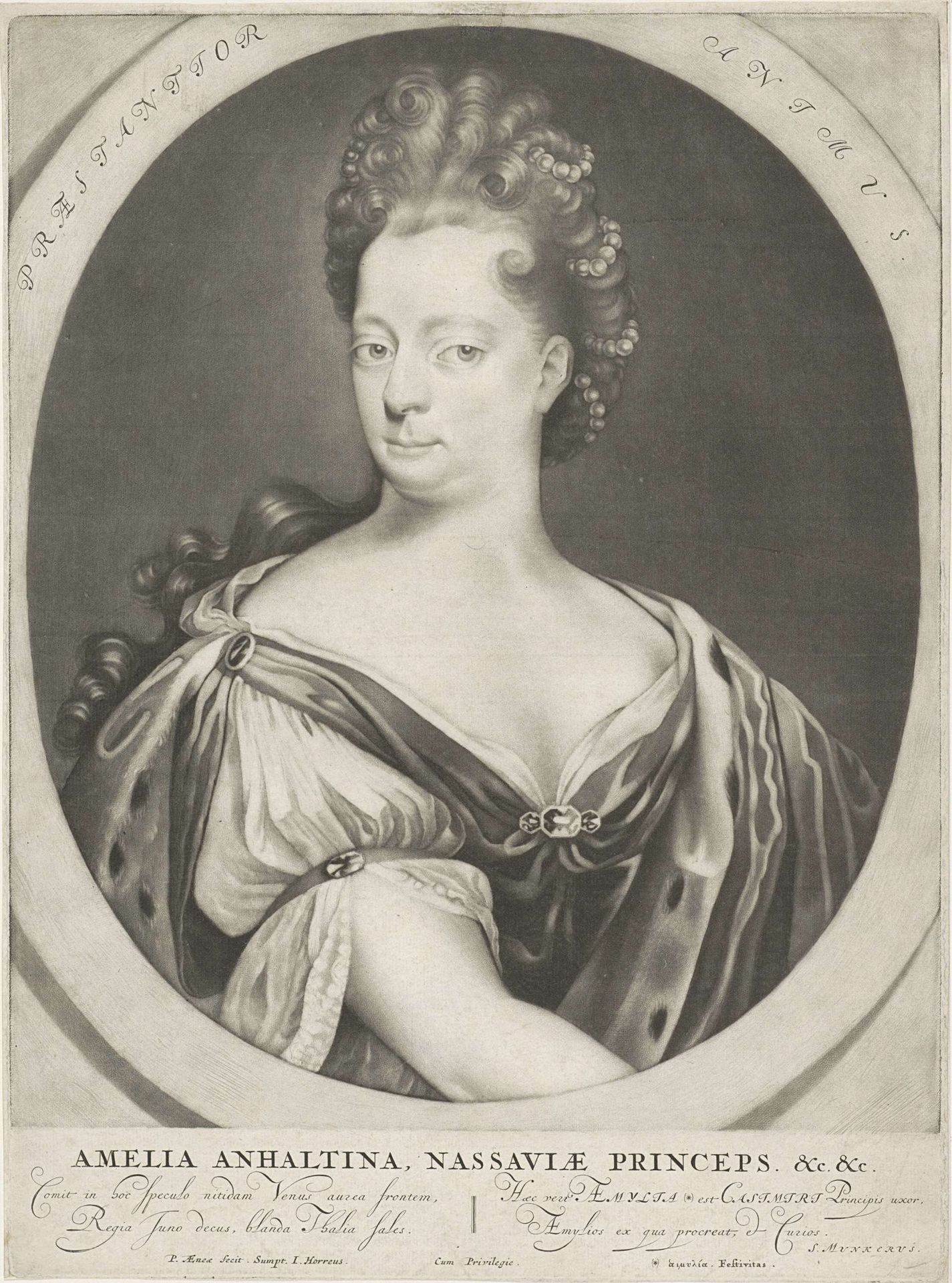 Portret van Henriëtte Amalia van Anhalt-Dessau by Petrus Aeneae