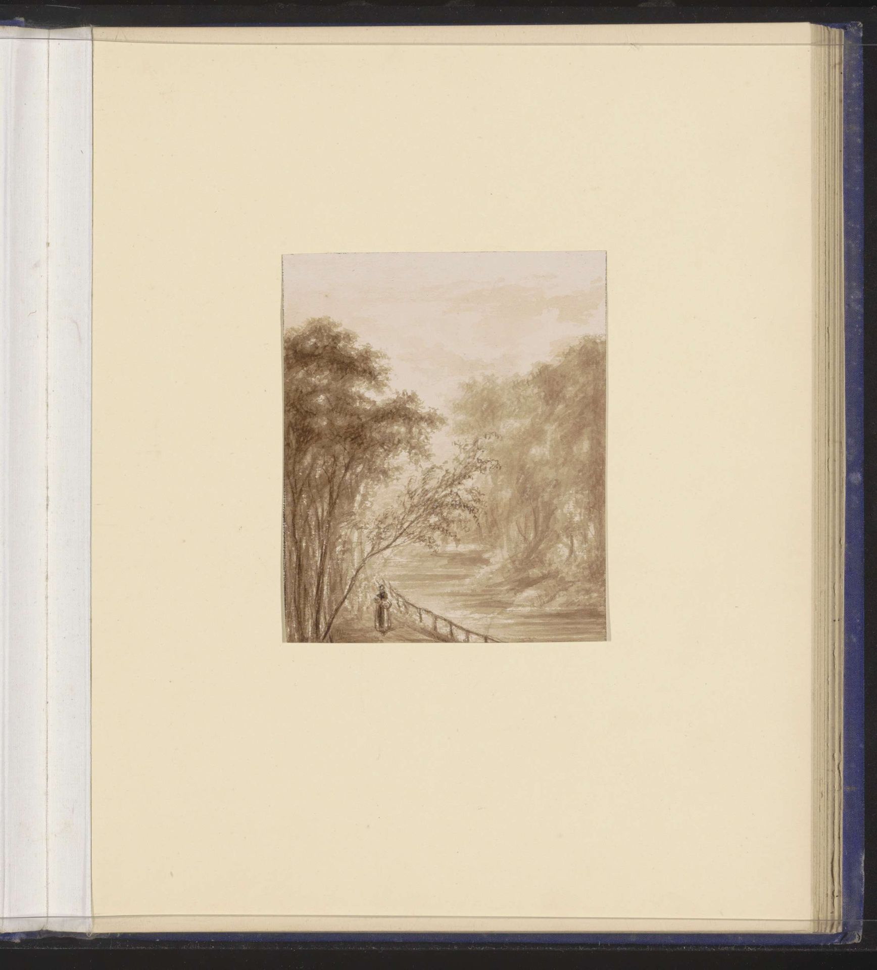 Wandelaar op een pad langs een rivier by Alexander Ver Huell
