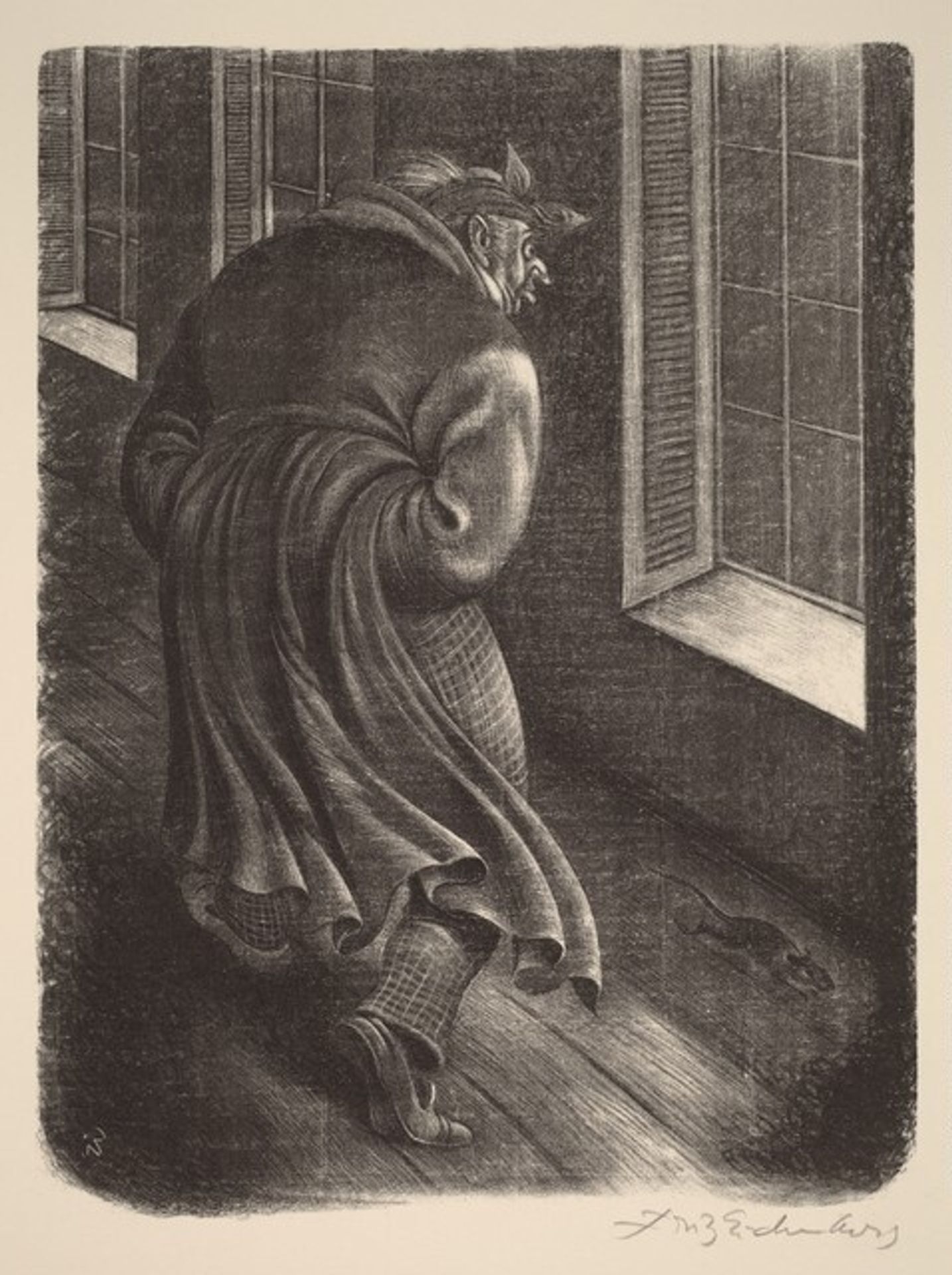 The Crazy Old Man (Book V: Pro and Contra, facing p.206) by Fritz Eichenberg