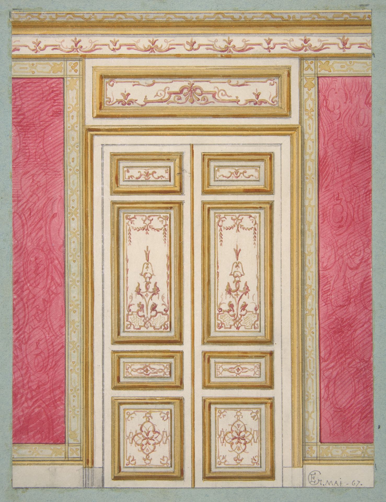 Design for double doors decorated in the rococco style by Jules-Edmond-Charles Lachaise
