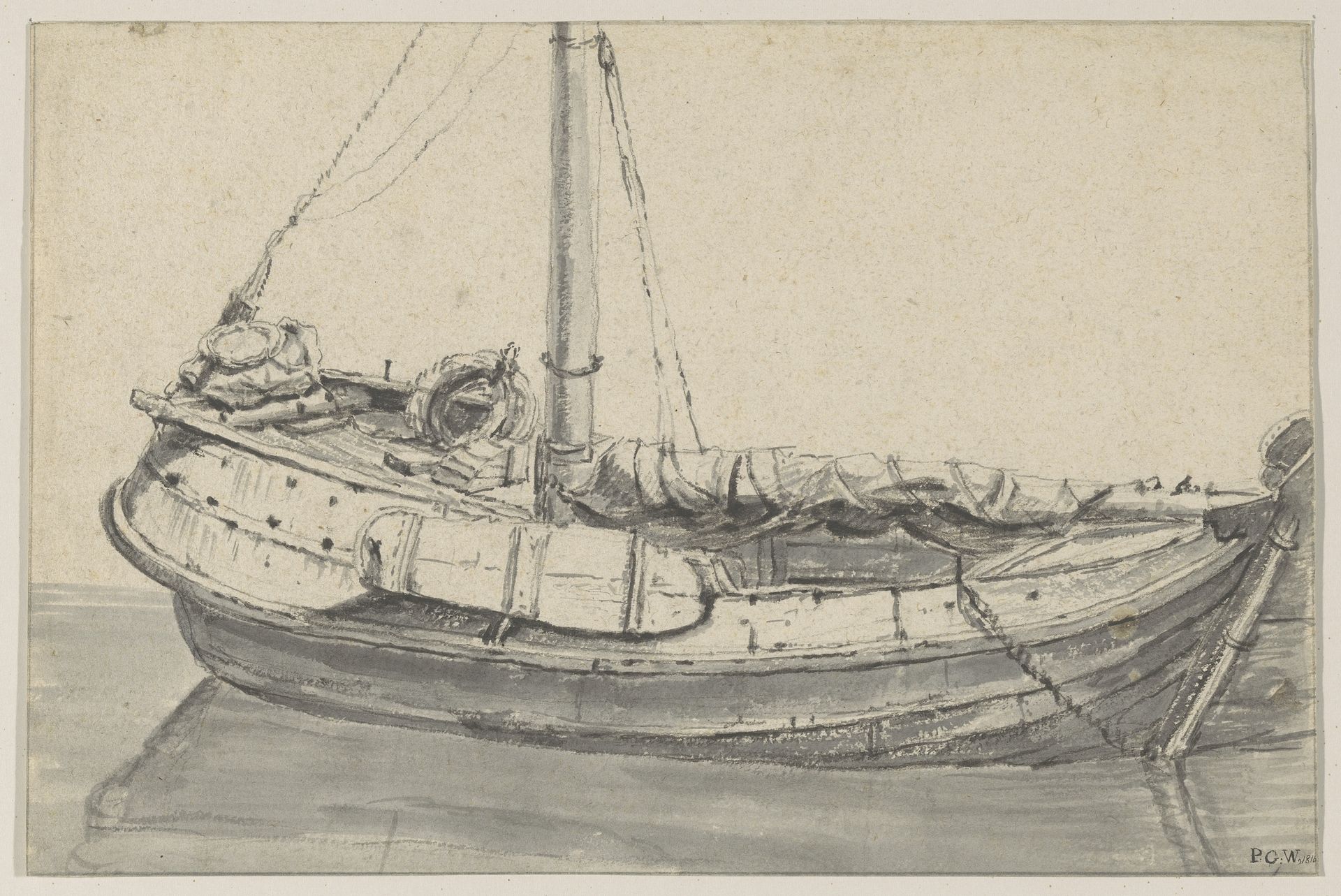 Schip, de boeg links gewend by Pieter George Westenberg