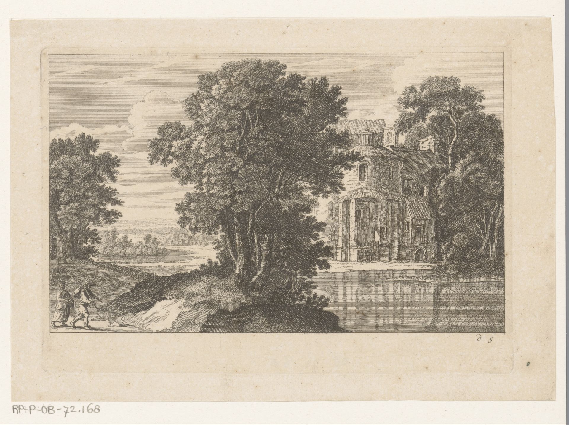 Landschap met ruïne aan water by Nicolas Perelle