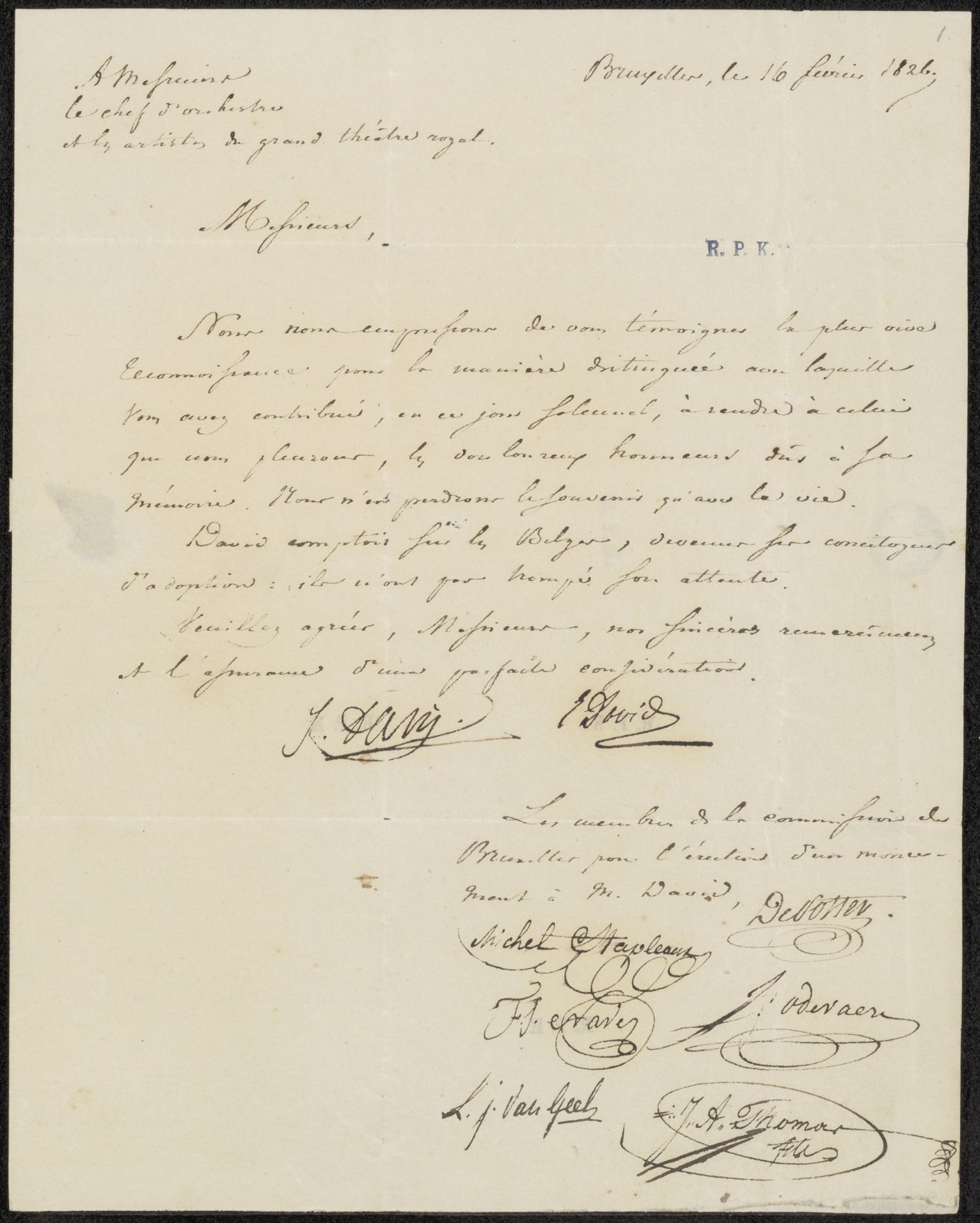 Brief aan de Koninklijke Muntschouwburg by Michel Ghislain Stapleaux
