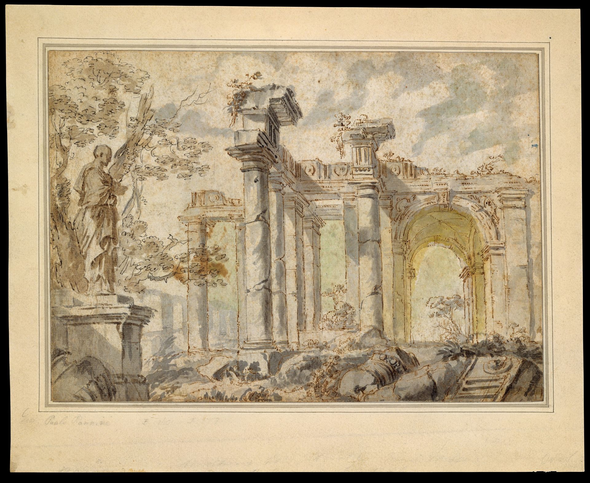 Ruins, with a Statue on the Left by Giovanni Paolo Panini