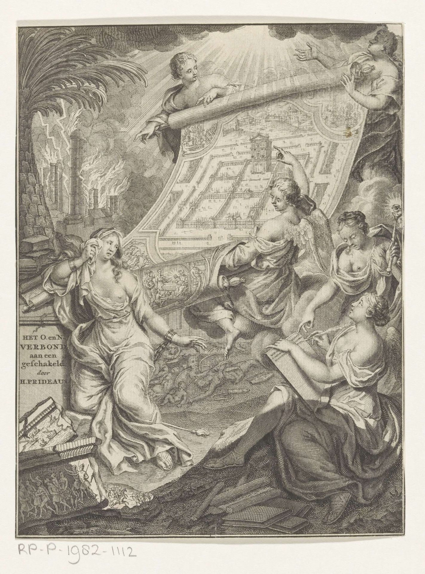 Allegorie met Waarheid, Geschiedenis en engelen met afbeelding van de tempel van Jeruzalem by François van Bleyswijck