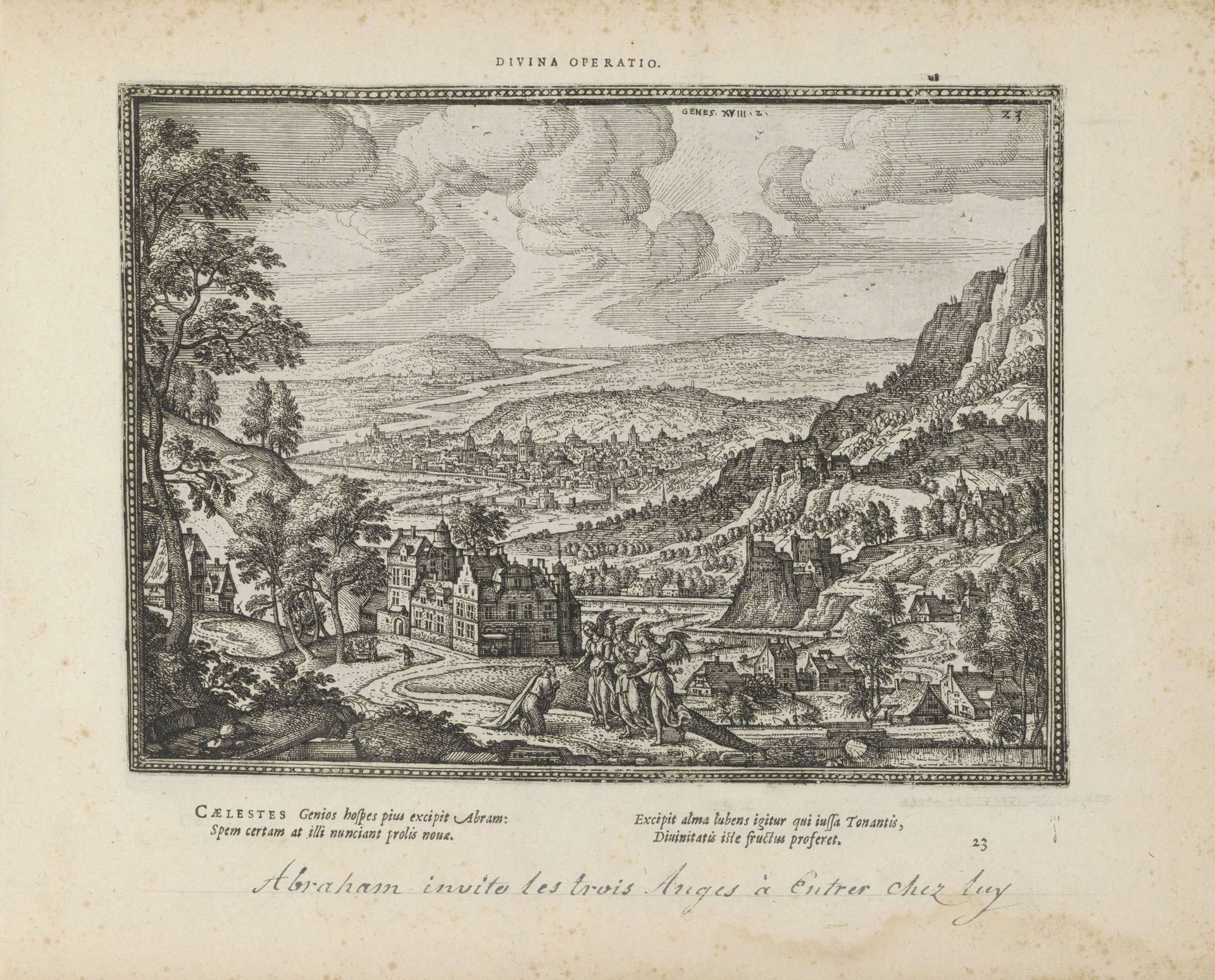 Landschap met Abraham en de drie engelen by Pieter van der (I) Borcht