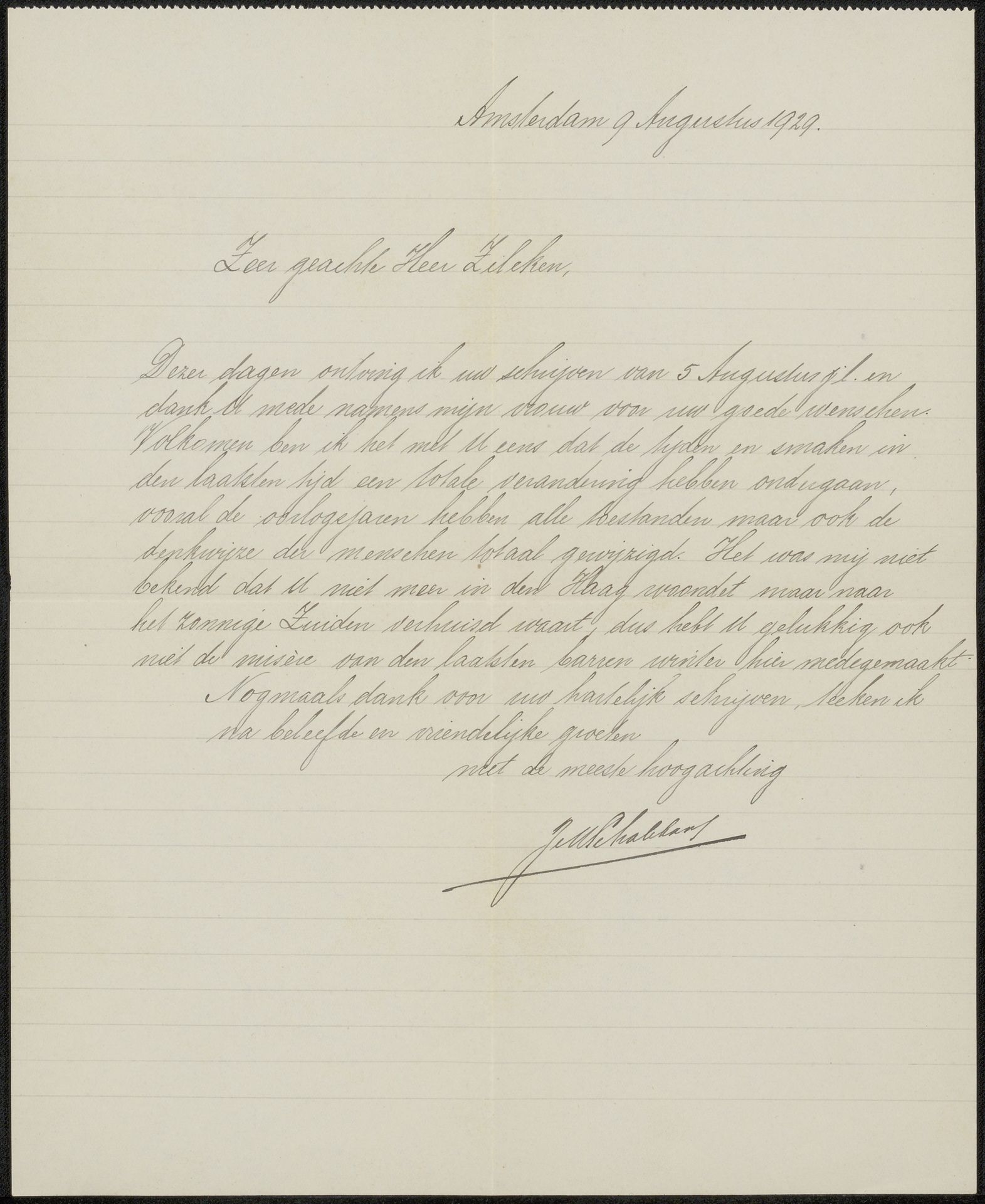 Brief aan Philip Zilcken by Johan Marinus Schalekamp