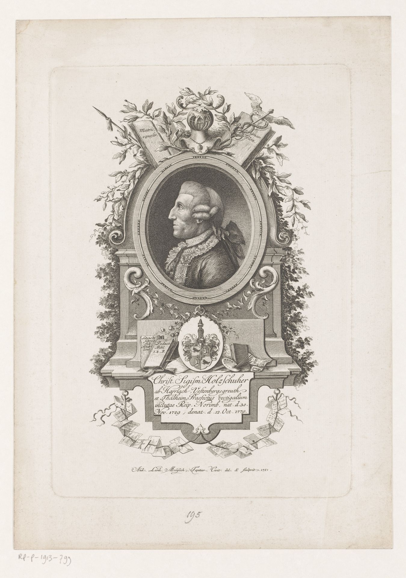 Portret van Christoph Sigismund Holzschuher by Andreas Leonhard Moeglich
