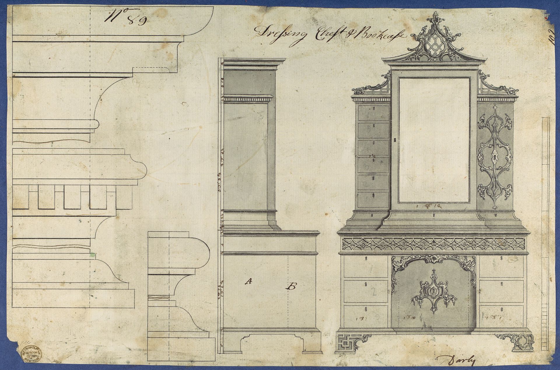 Dressing Chest and Bookcase, from Chippendale Drawings, Vol. II by Thomas Chippendale