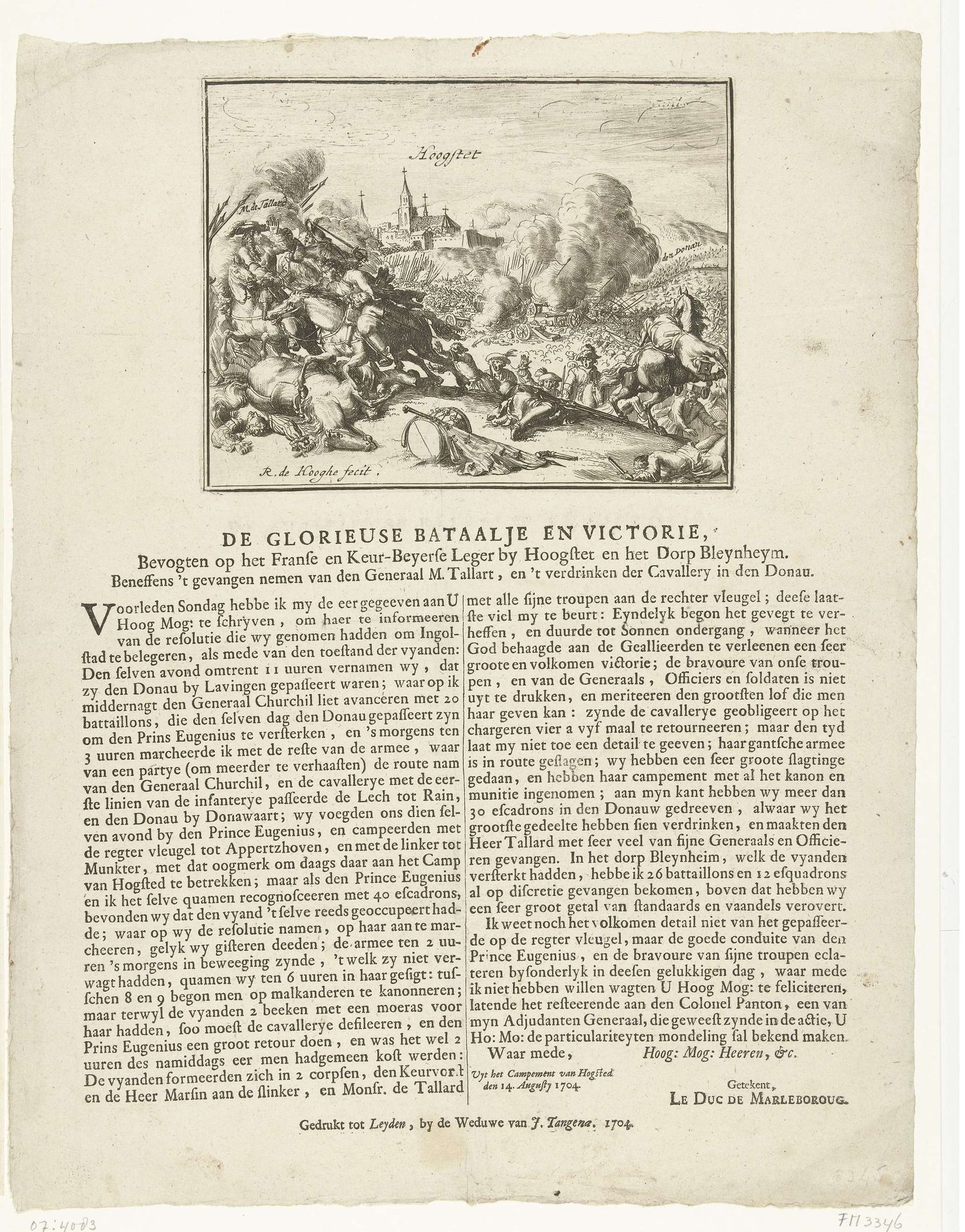 Slag bij Höchstädt, 1704 by Romeyn de Hooghe