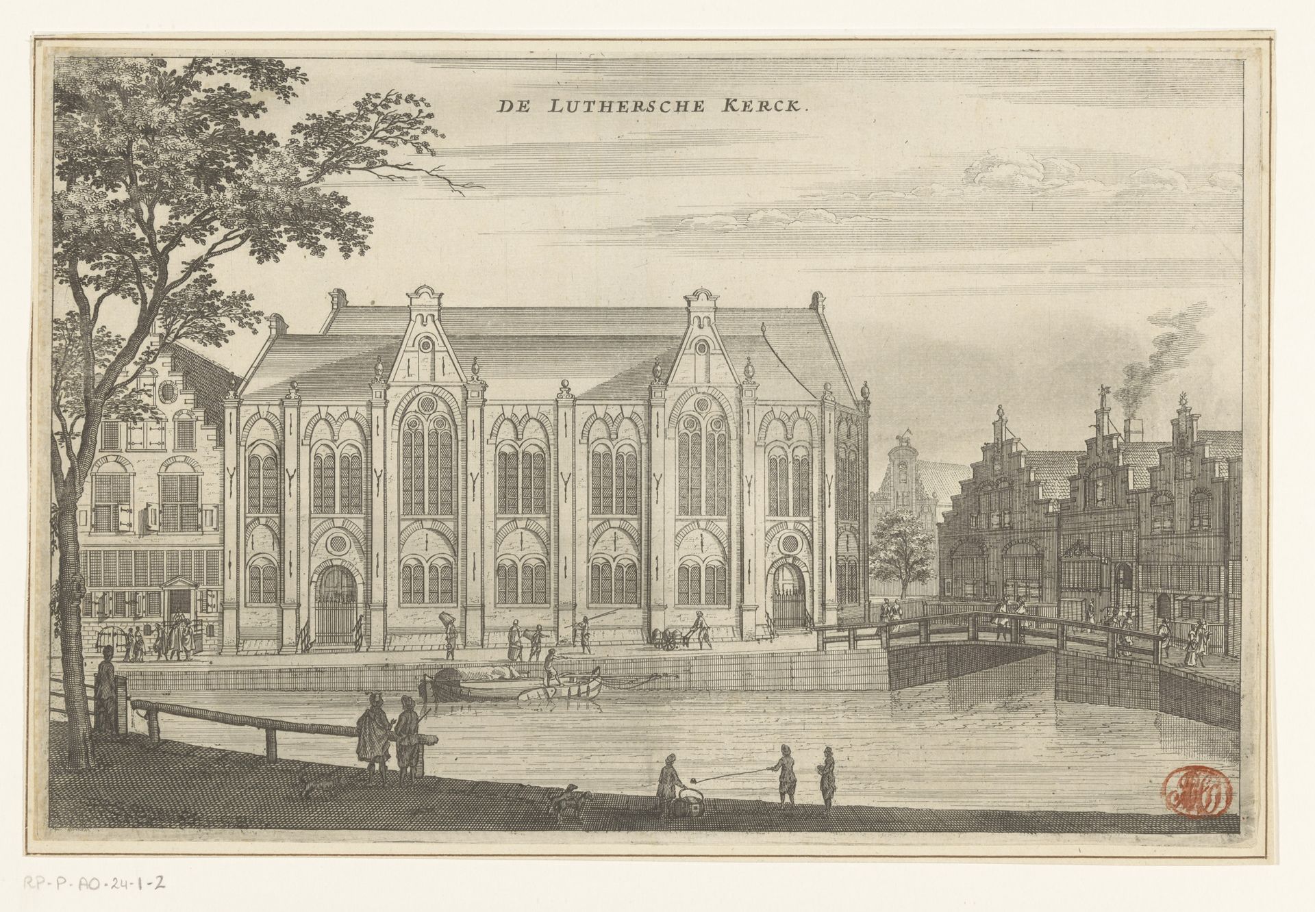 Gezicht op de Oude Lutherse Kerk te Amsterdam by Jacob van Meurs
