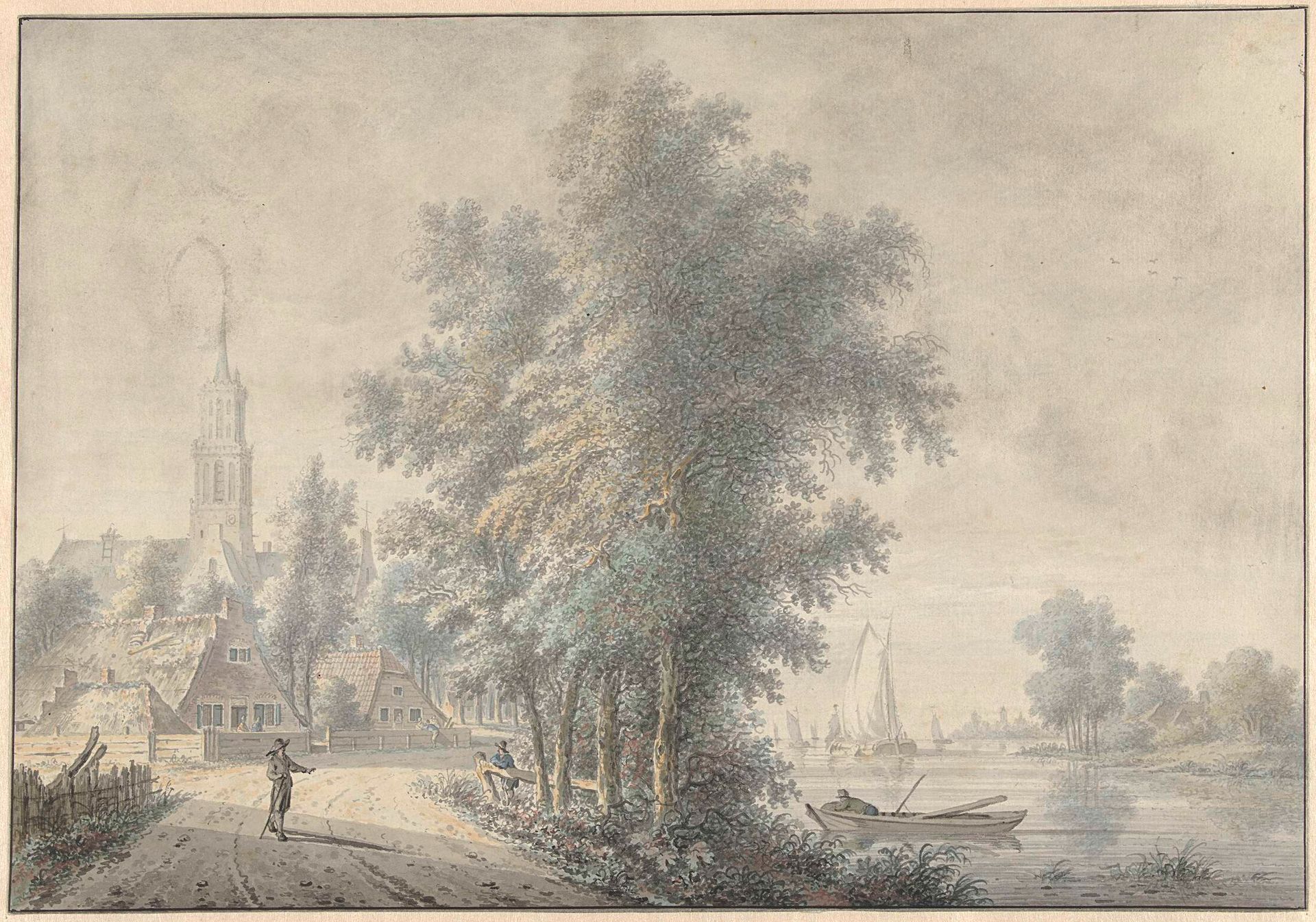 Gezicht op een dorp met kerktoren by Nicolaas Wicart