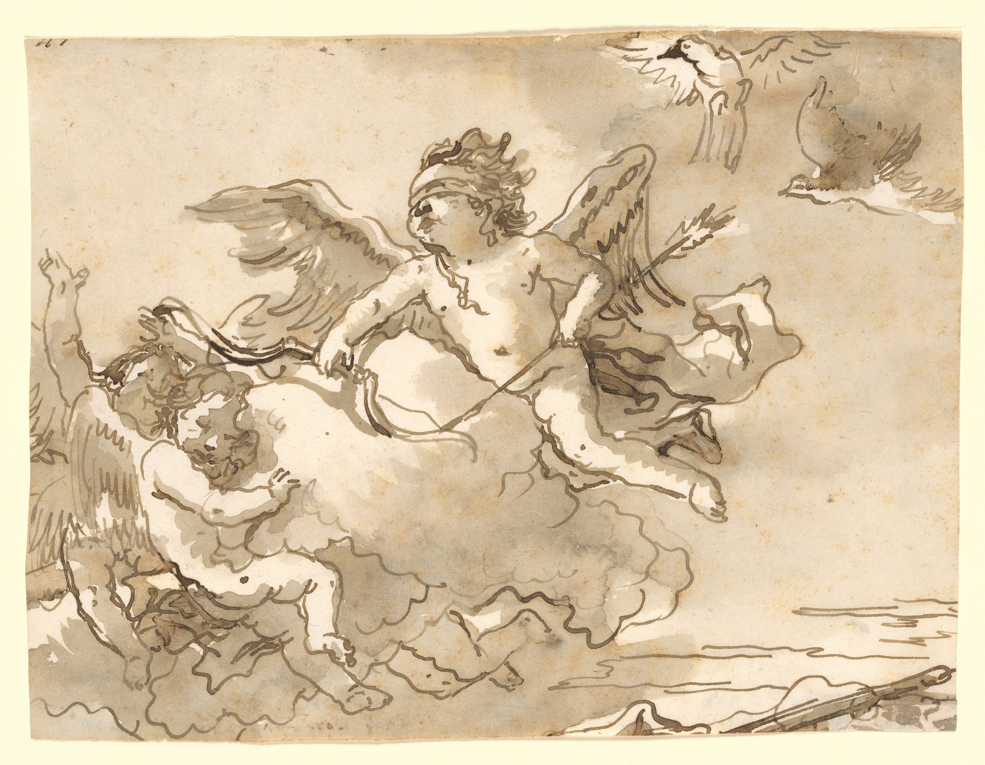 Cupid Blindfolded, on a  Cloud Supported by Two Attendant Putti by Giovanni Domenico Tiepolo