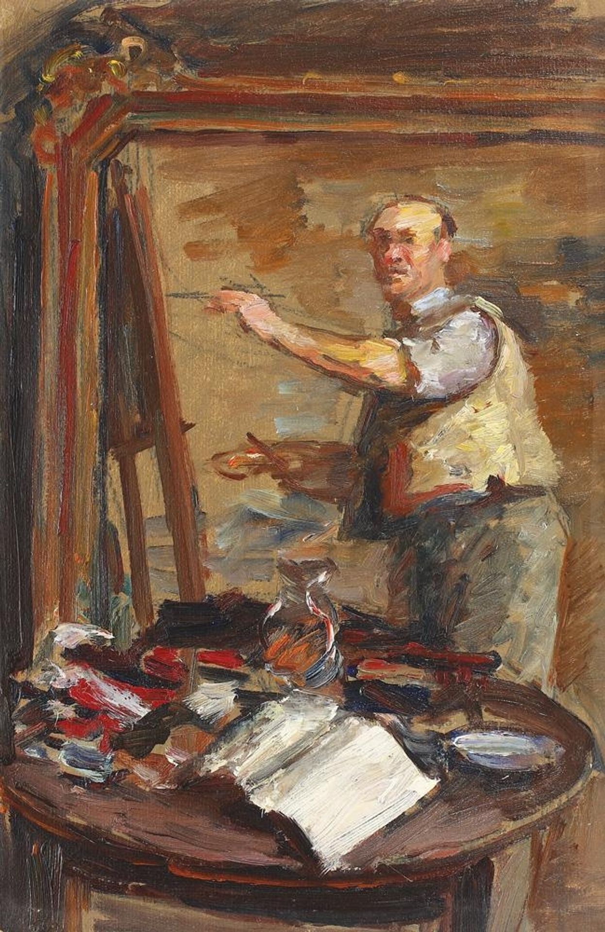 Self-Portrait at Easel by Samuel Mutzner