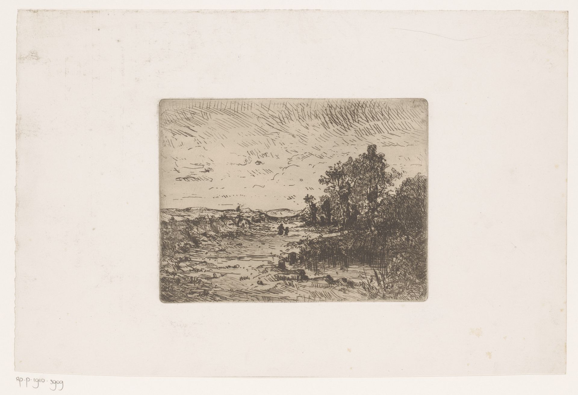 Landschap met vrouw en kind op een pad by Louis Adolphe Jacobs