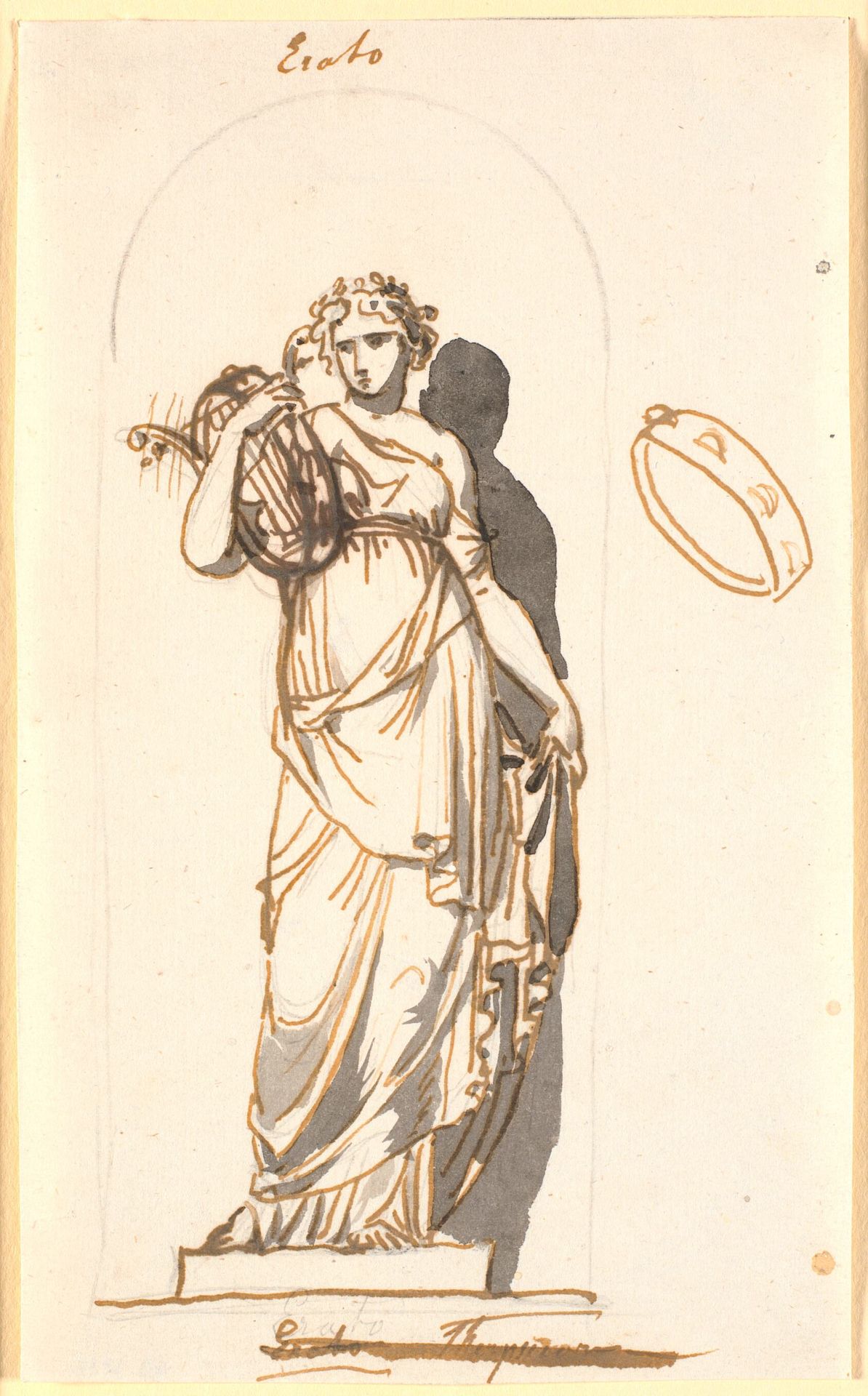 Erato, kærlighedsdigtningens muse, som statue i en niche by Nicolai Abildgaard