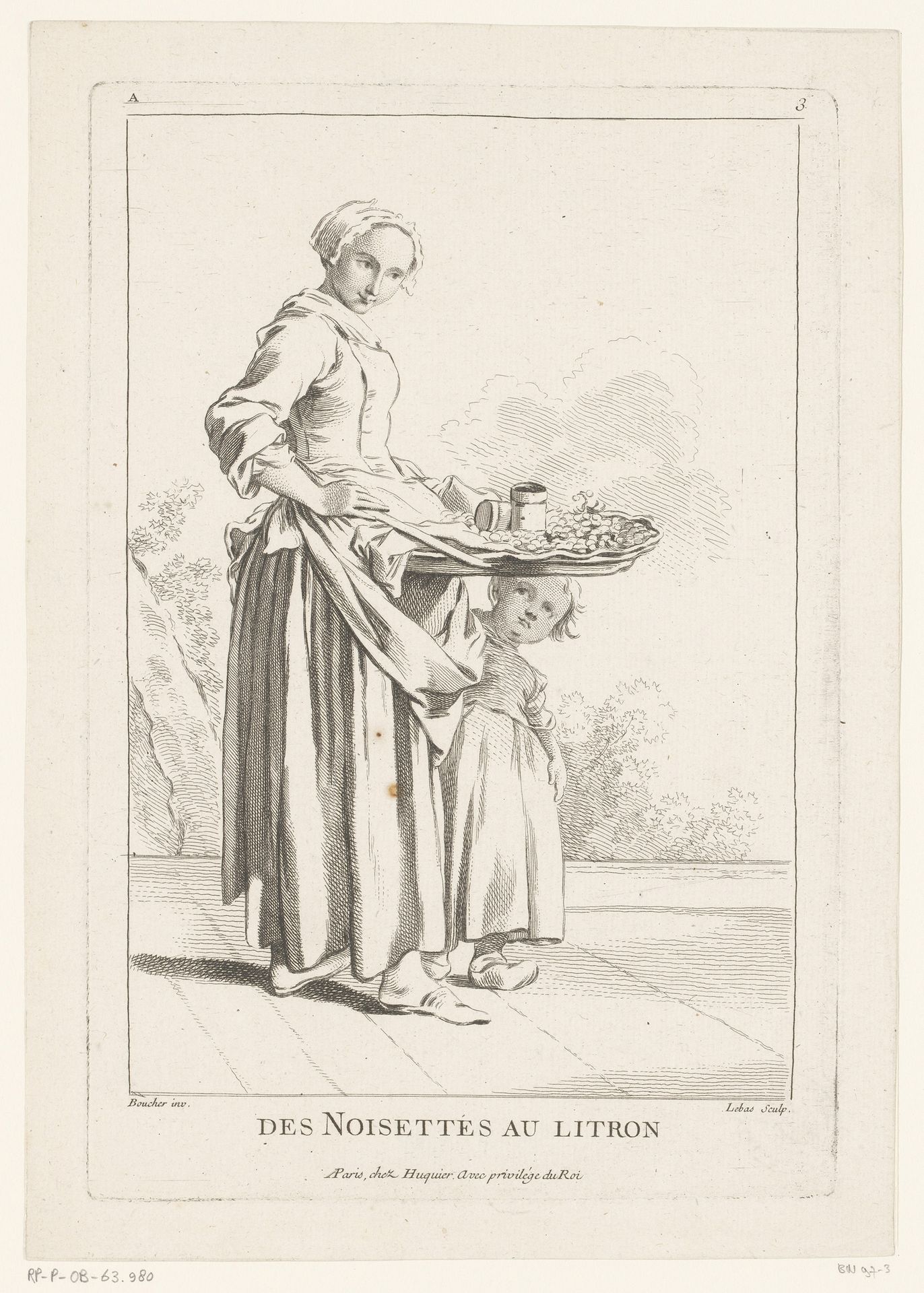 Straatverkoopster van hazelnoten by Jacques Philippe Le Bas
