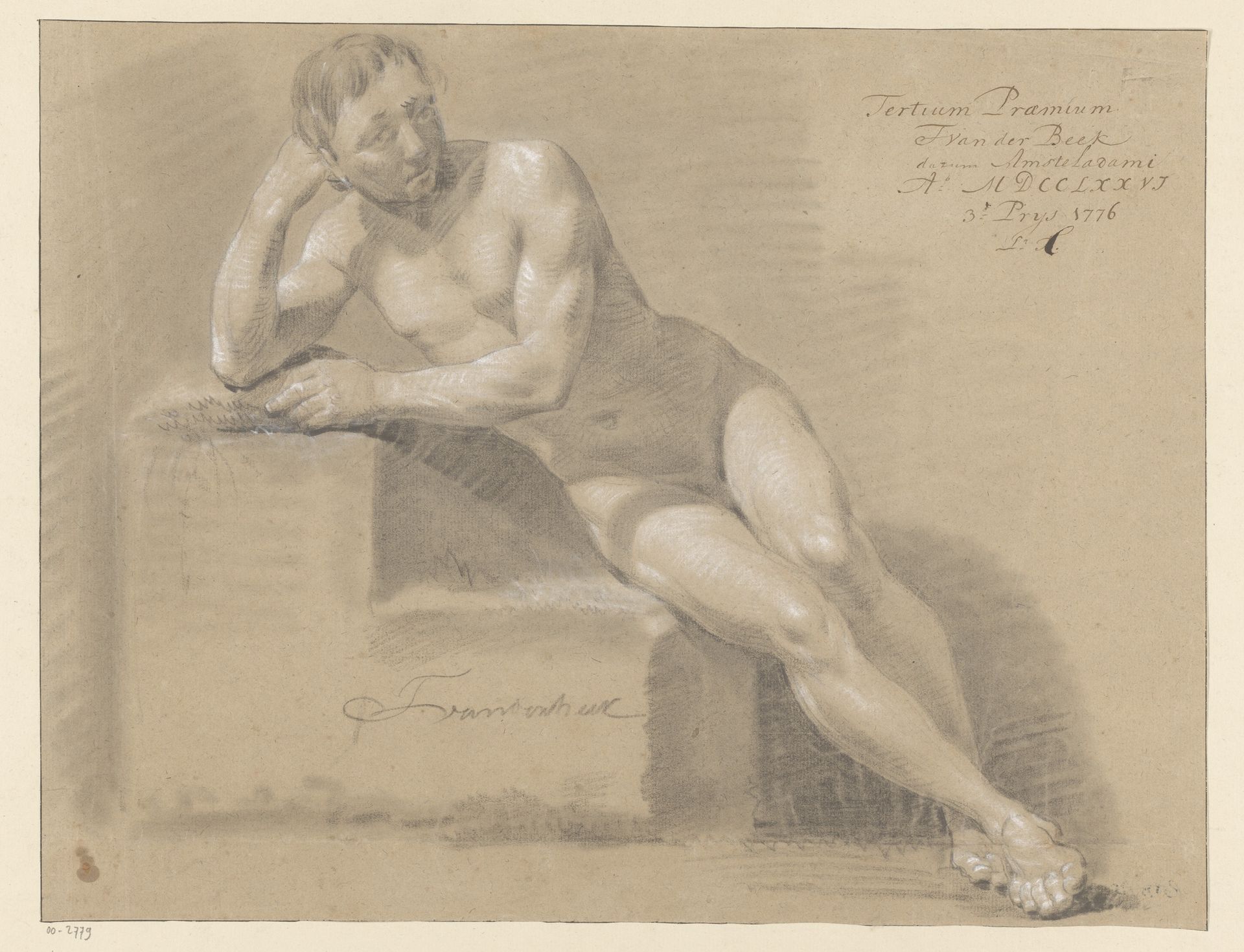 Zittend mannelijk naakt, van voren gezien (3e prijs 1776) by Jan Lucas van der Beek