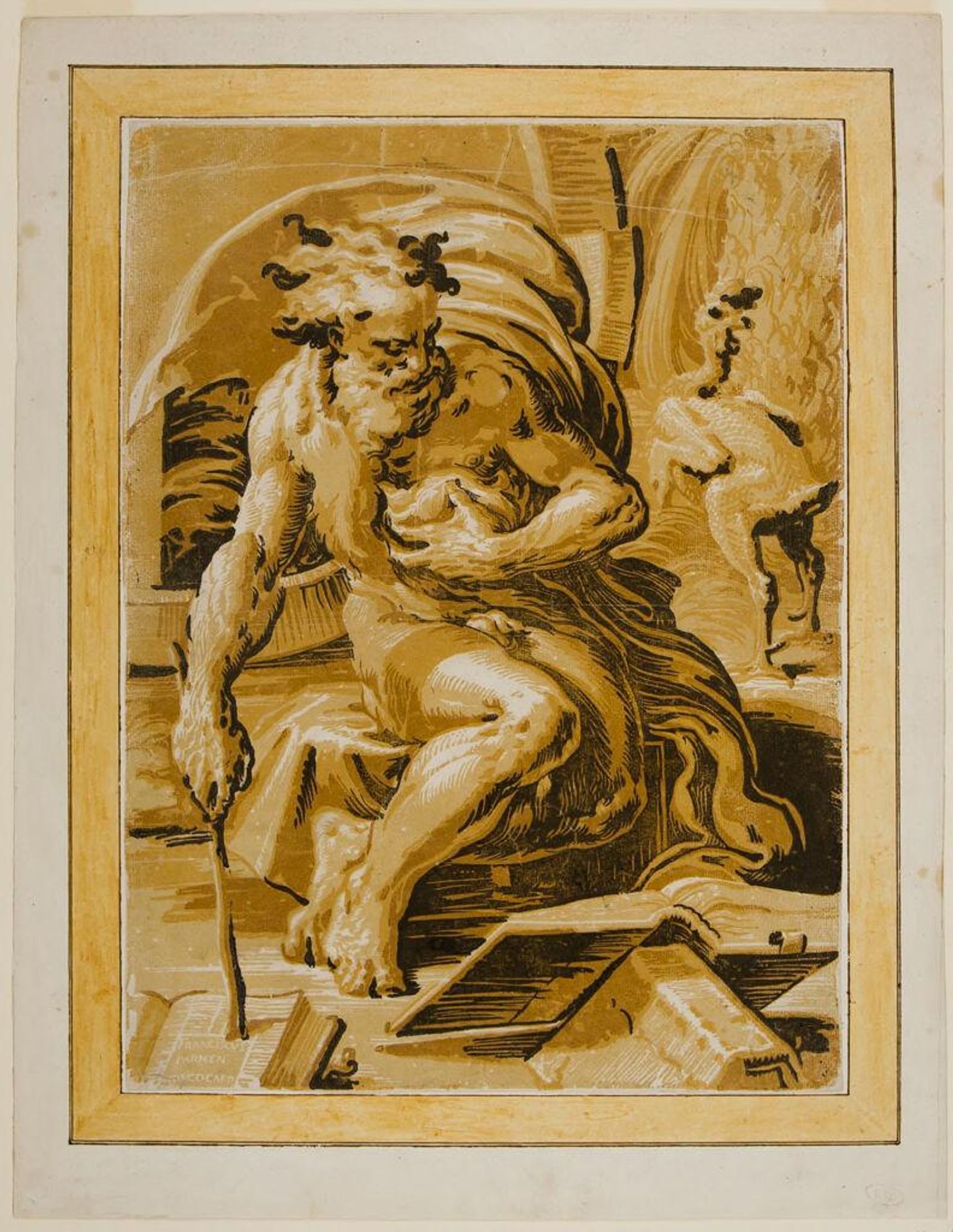 Diogenes and the Cock by Ugo da Carpi