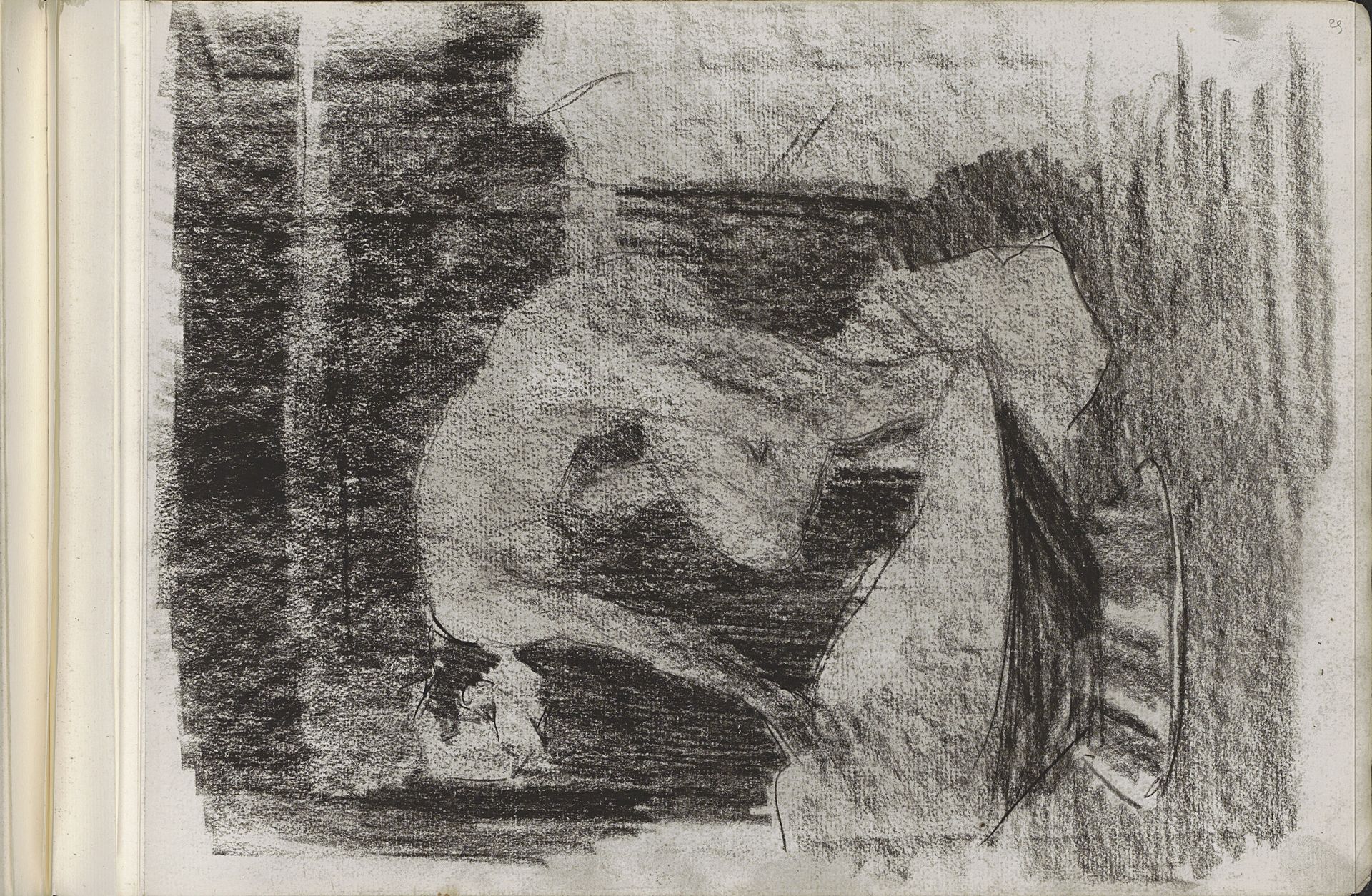 Bukkend vrouwelijk naakt in een interieur by Willem Witsen